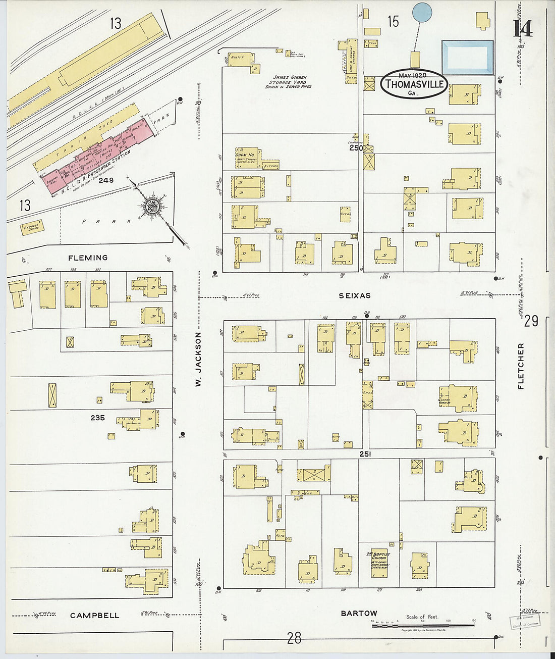 This old map of Thomasville, Thomas County, Georgia was created by Sanborn Map Company in 1920