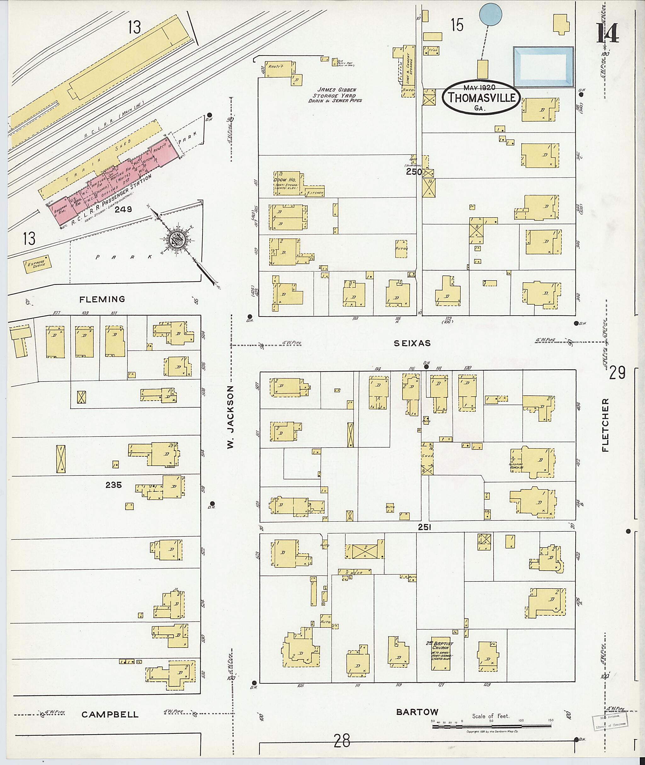 This old map of Thomasville, Thomas County, Georgia was created by Sanborn Map Company in 1920