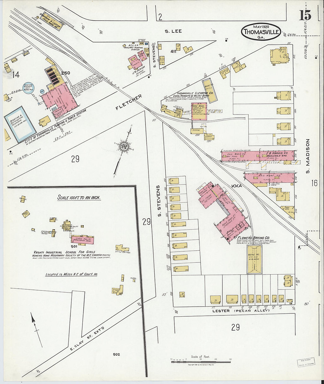 This old map of Thomasville, Thomas County, Georgia was created by Sanborn Map Company in 1920