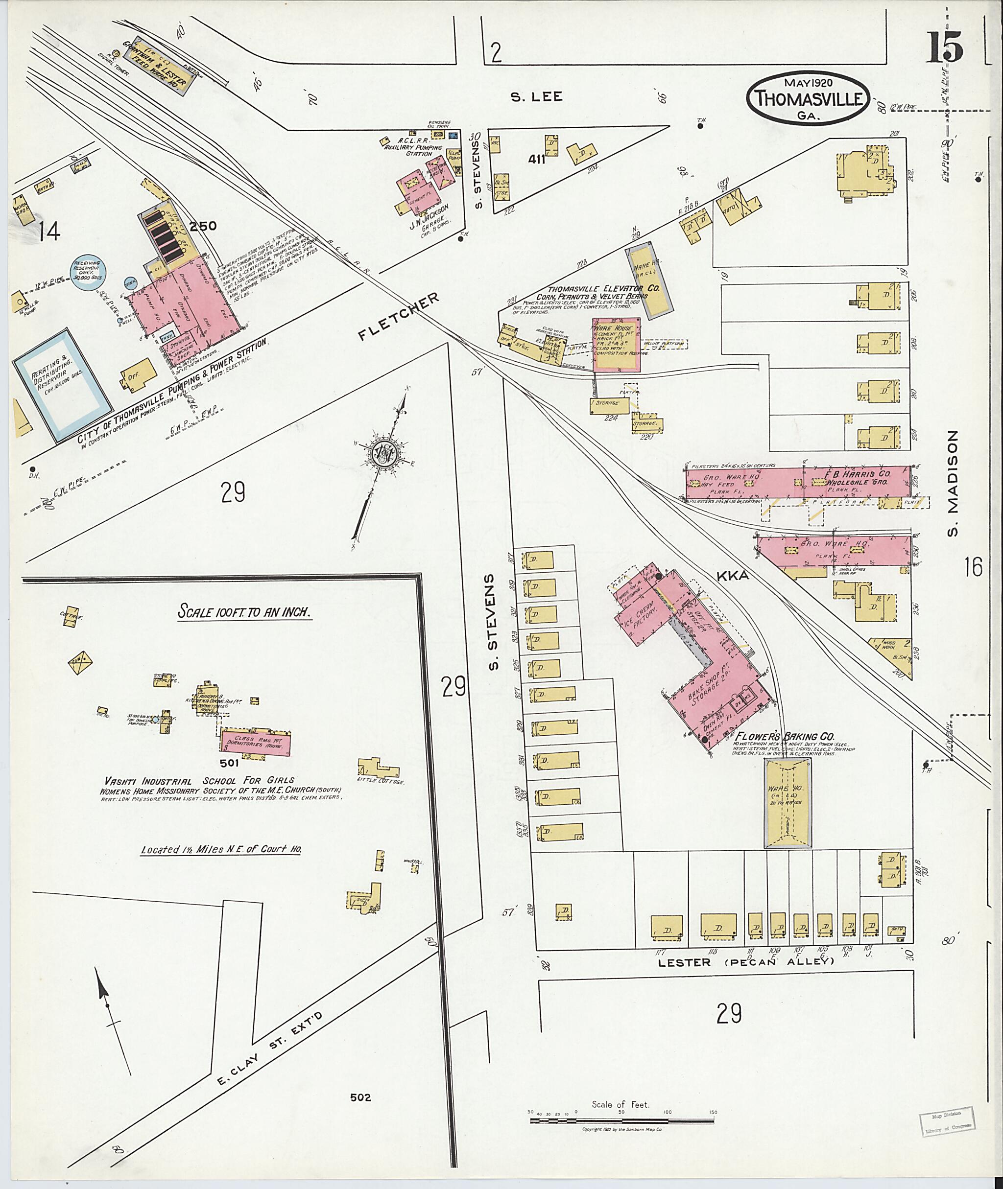 This old map of Thomasville, Thomas County, Georgia was created by Sanborn Map Company in 1920