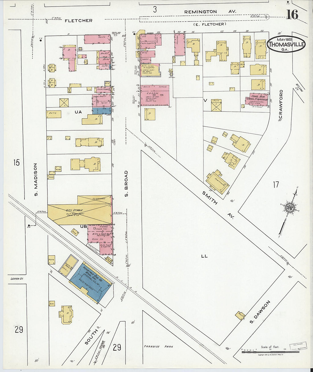 This old map of Thomasville, Thomas County, Georgia was created by Sanborn Map Company in 1920