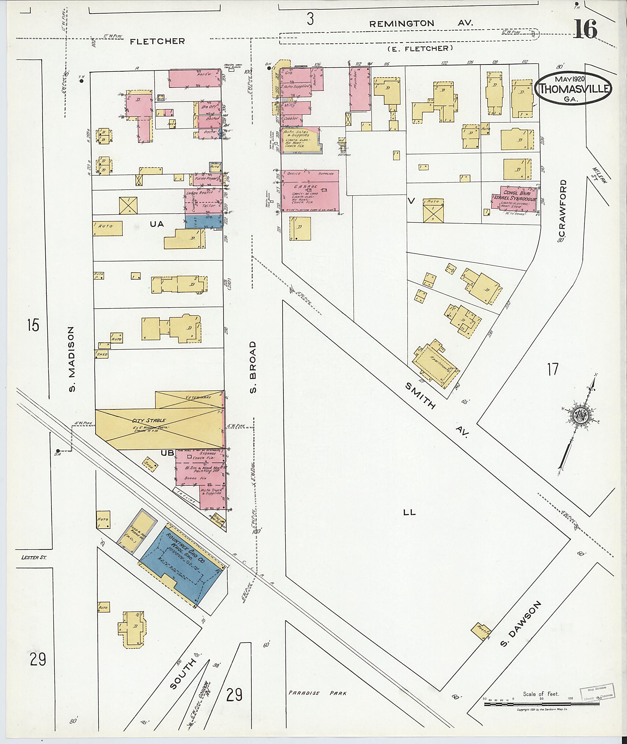 This old map of Thomasville, Thomas County, Georgia was created by Sanborn Map Company in 1920