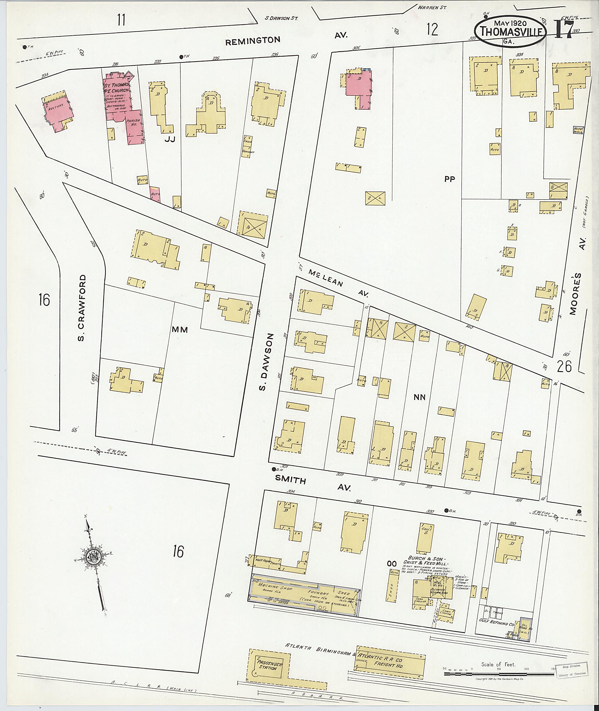 This old map of Thomasville, Thomas County, Georgia was created by Sanborn Map Company in 1920