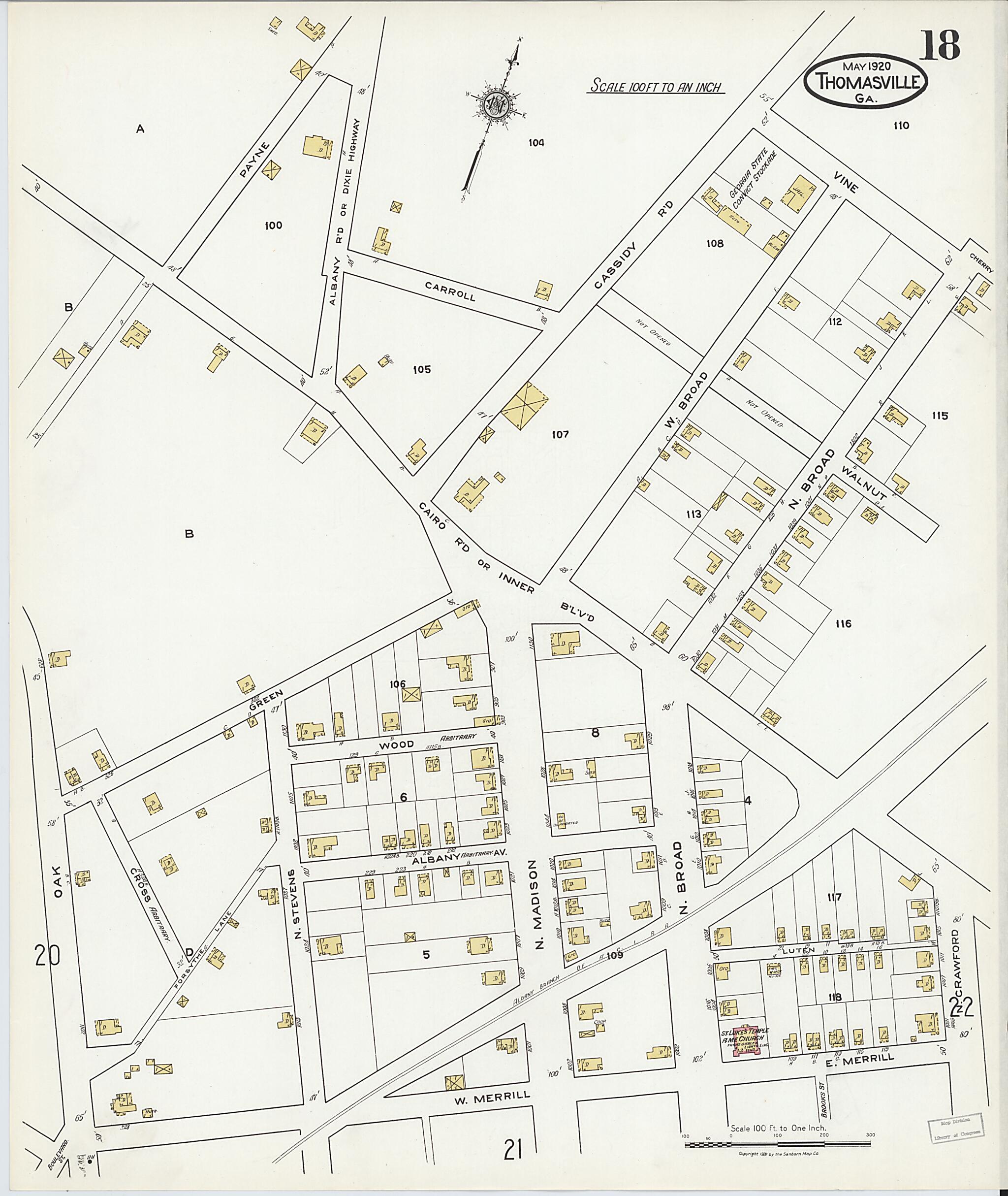 This old map of Thomasville, Thomas County, Georgia was created by Sanborn Map Company in 1920