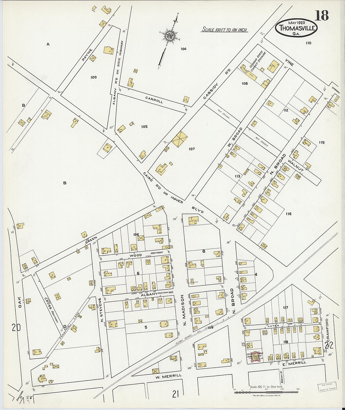 This old map of Thomasville, Thomas County, Georgia was created by Sanborn Map Company in 1920