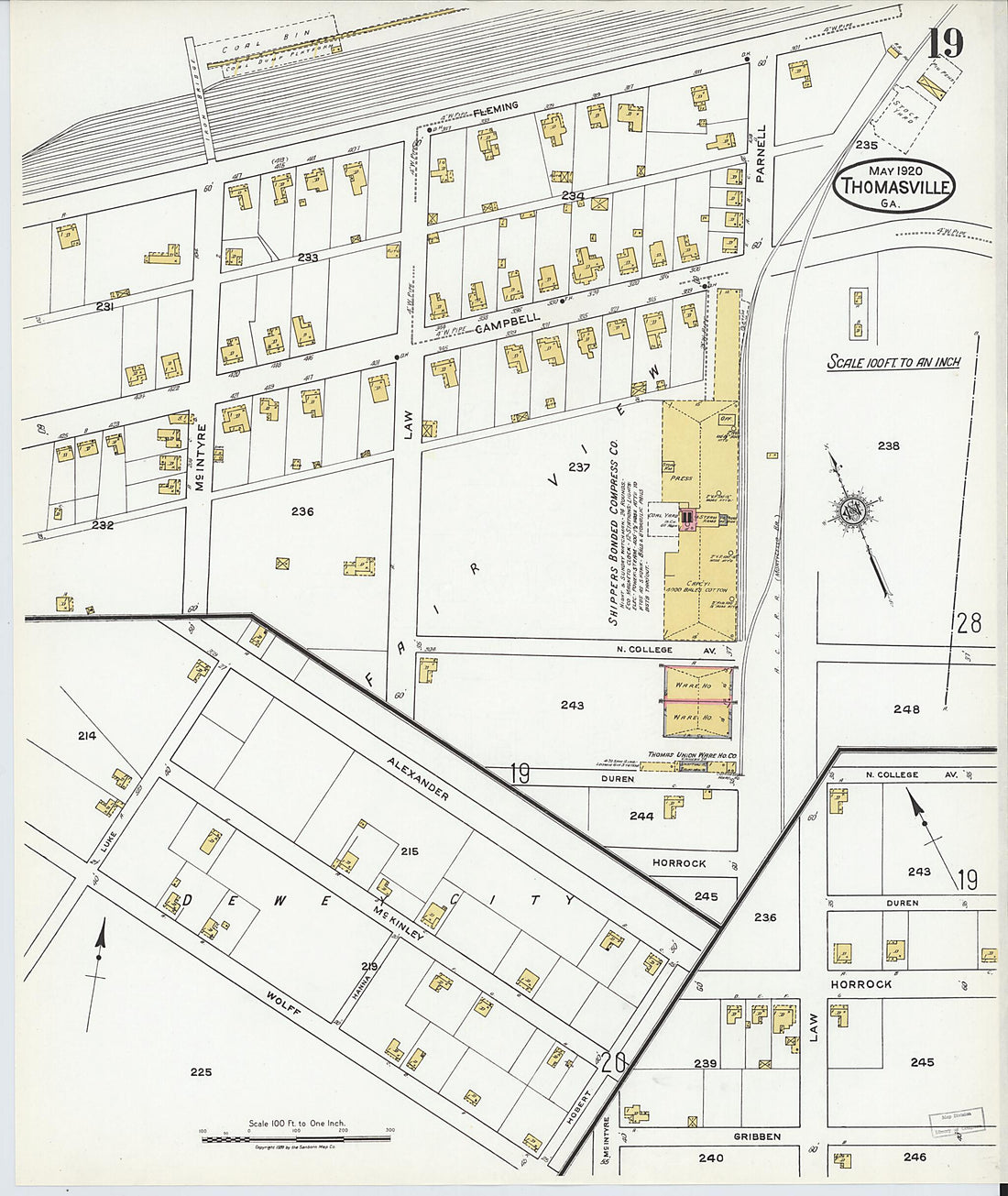 This old map of Thomasville, Thomas County, Georgia was created by Sanborn Map Company in 1920