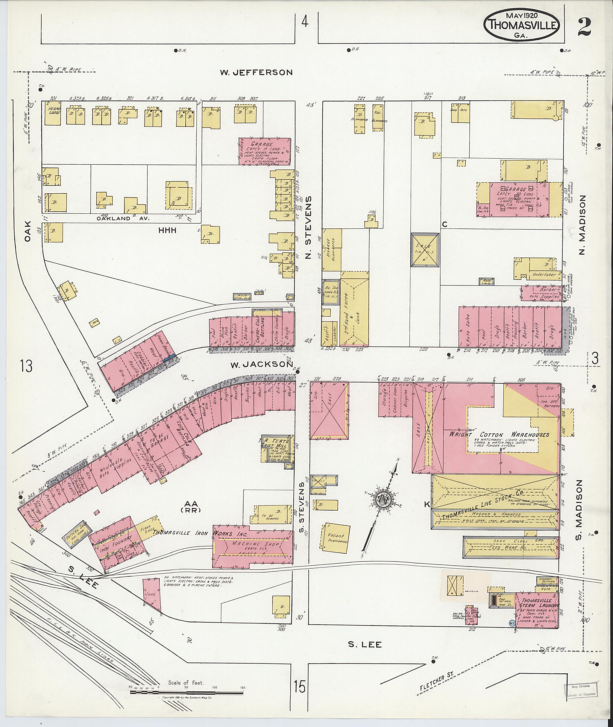 This old map of Thomasville, Thomas County, Georgia was created by Sanborn Map Company in 1920