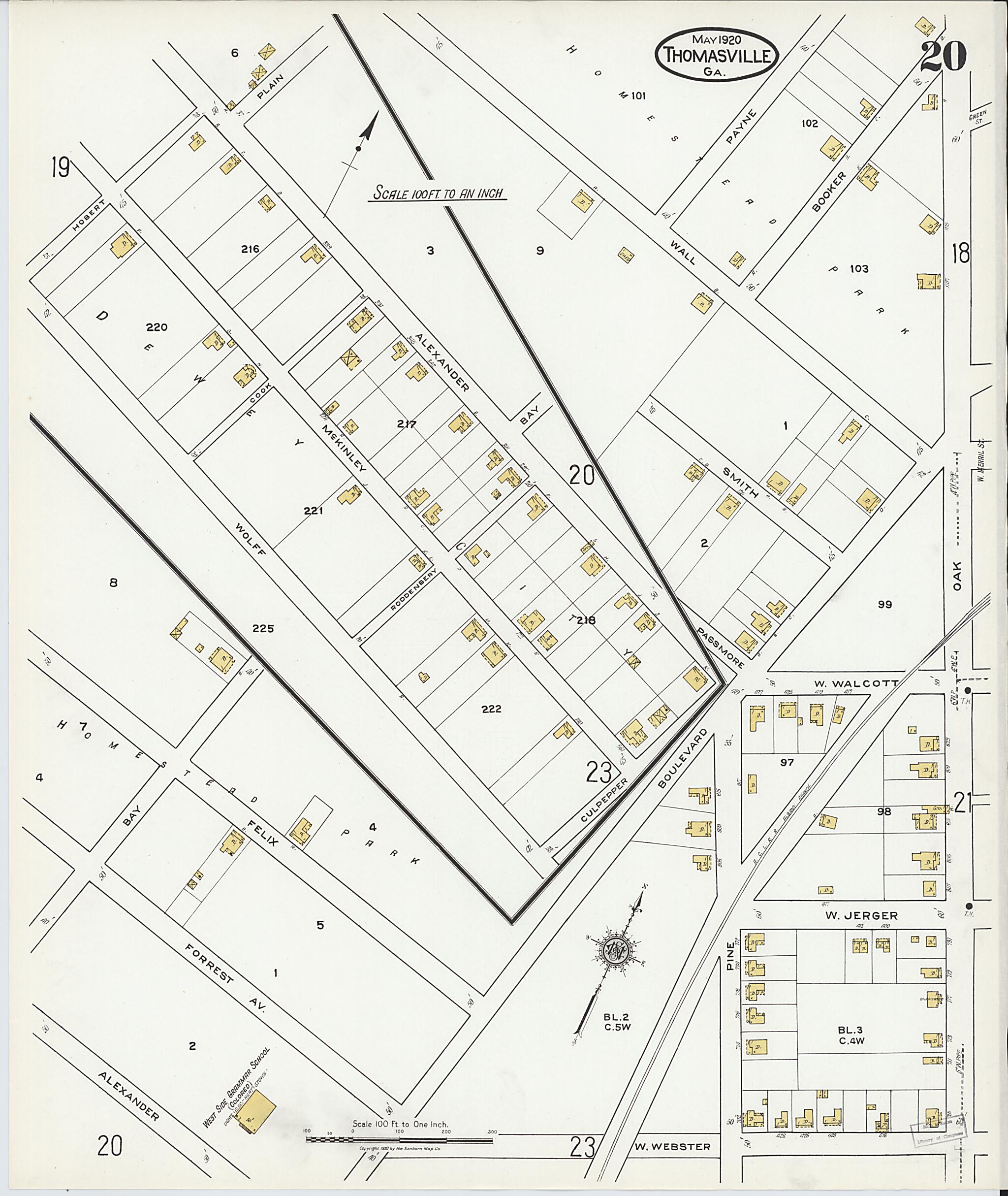 This old map of Thomasville, Thomas County, Georgia was created by Sanborn Map Company in 1920