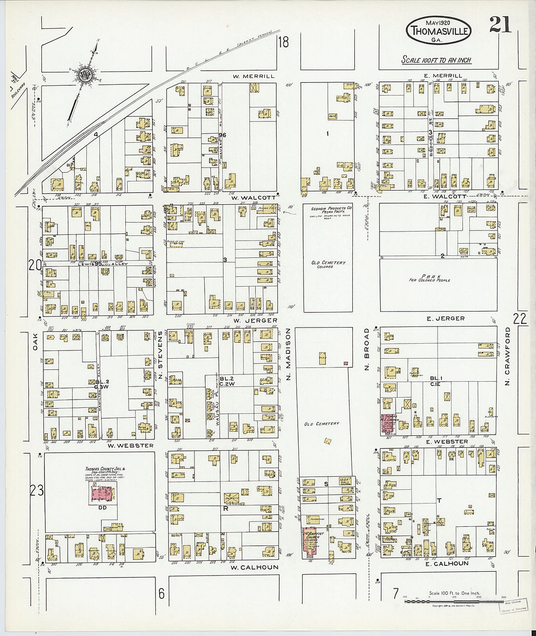 This old map of Thomasville, Thomas County, Georgia was created by Sanborn Map Company in 1920