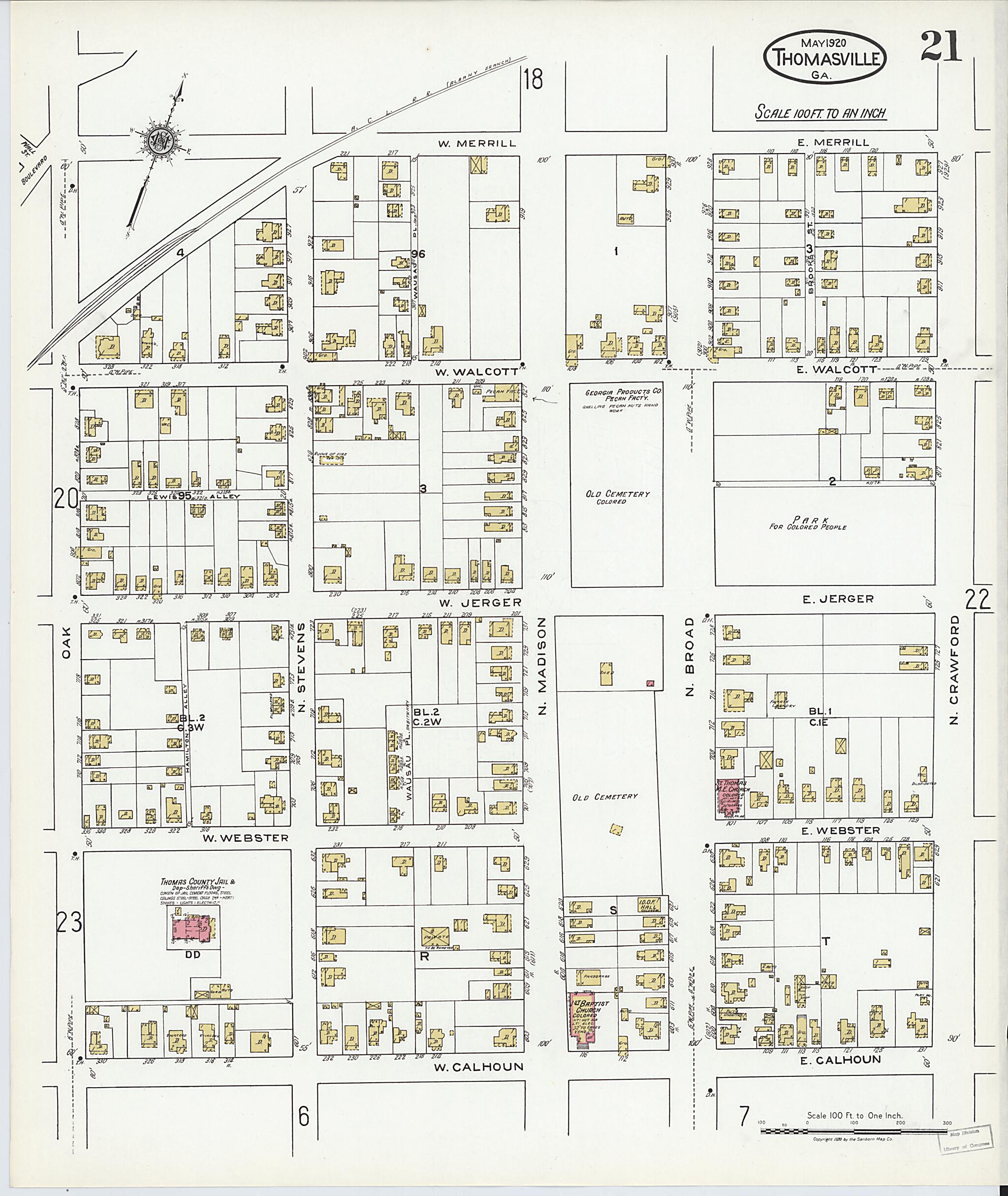 This old map of Thomasville, Thomas County, Georgia was created by Sanborn Map Company in 1920