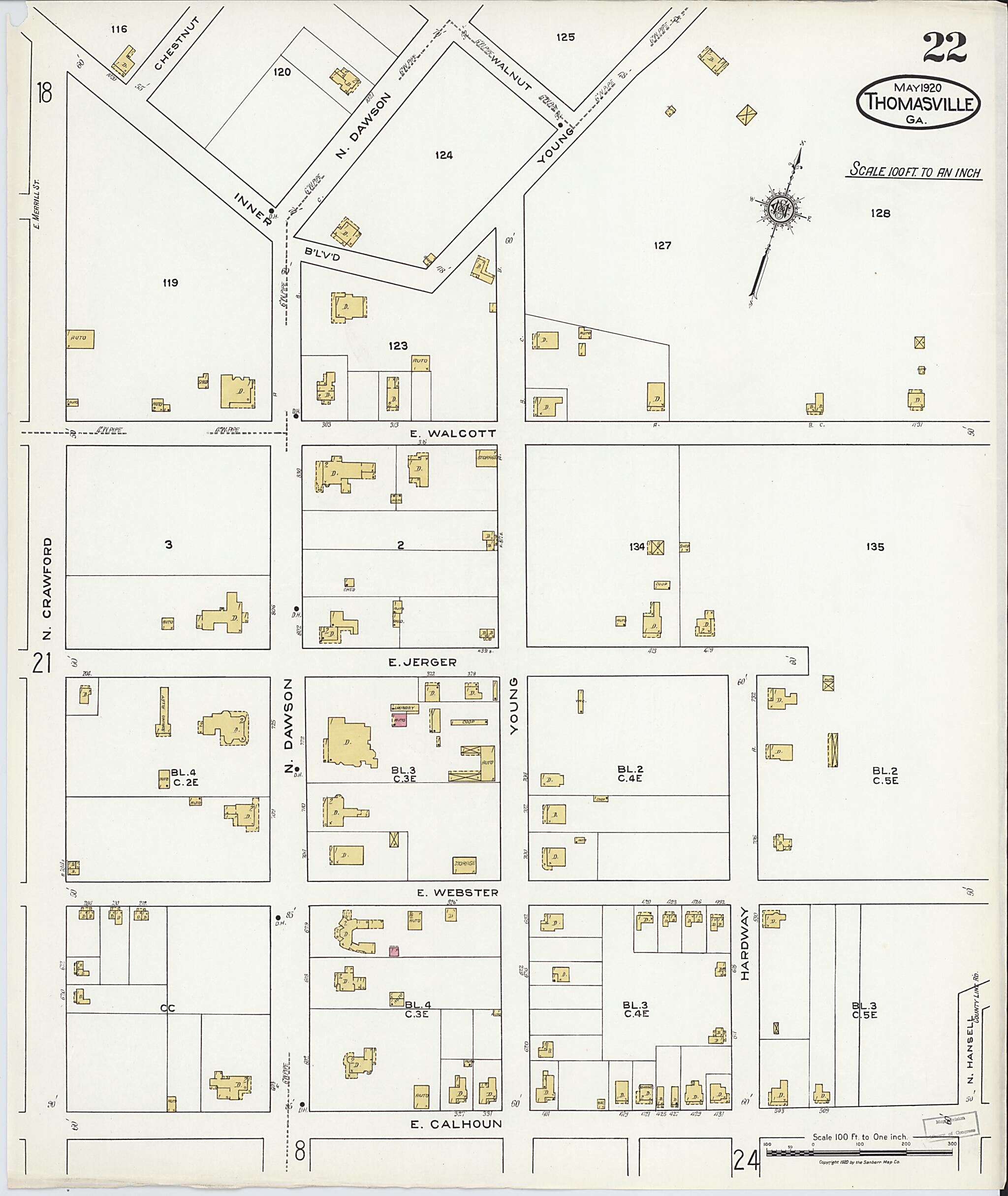 This old map of Thomasville, Thomas County, Georgia was created by Sanborn Map Company in 1920