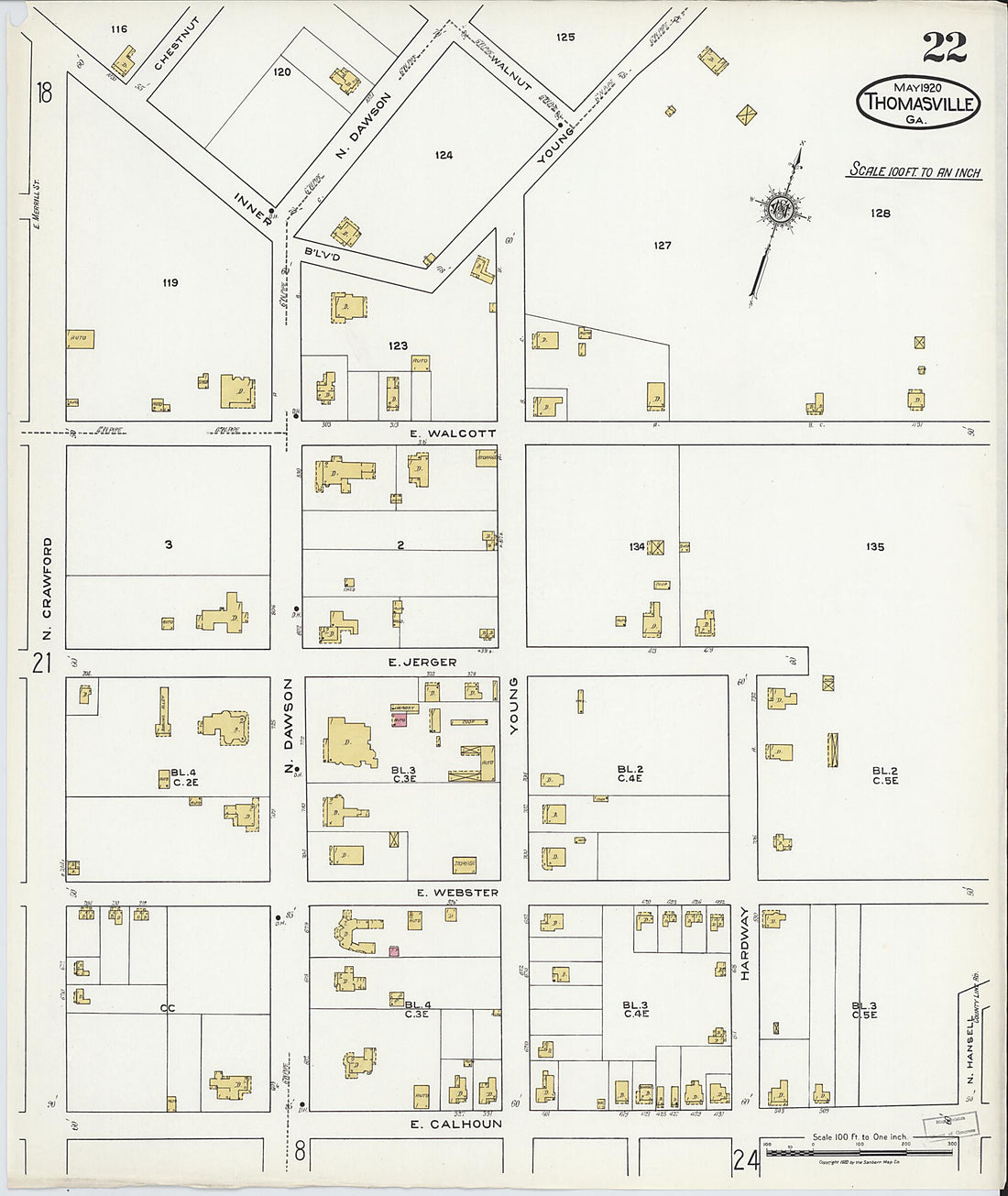 This old map of Thomasville, Thomas County, Georgia was created by Sanborn Map Company in 1920