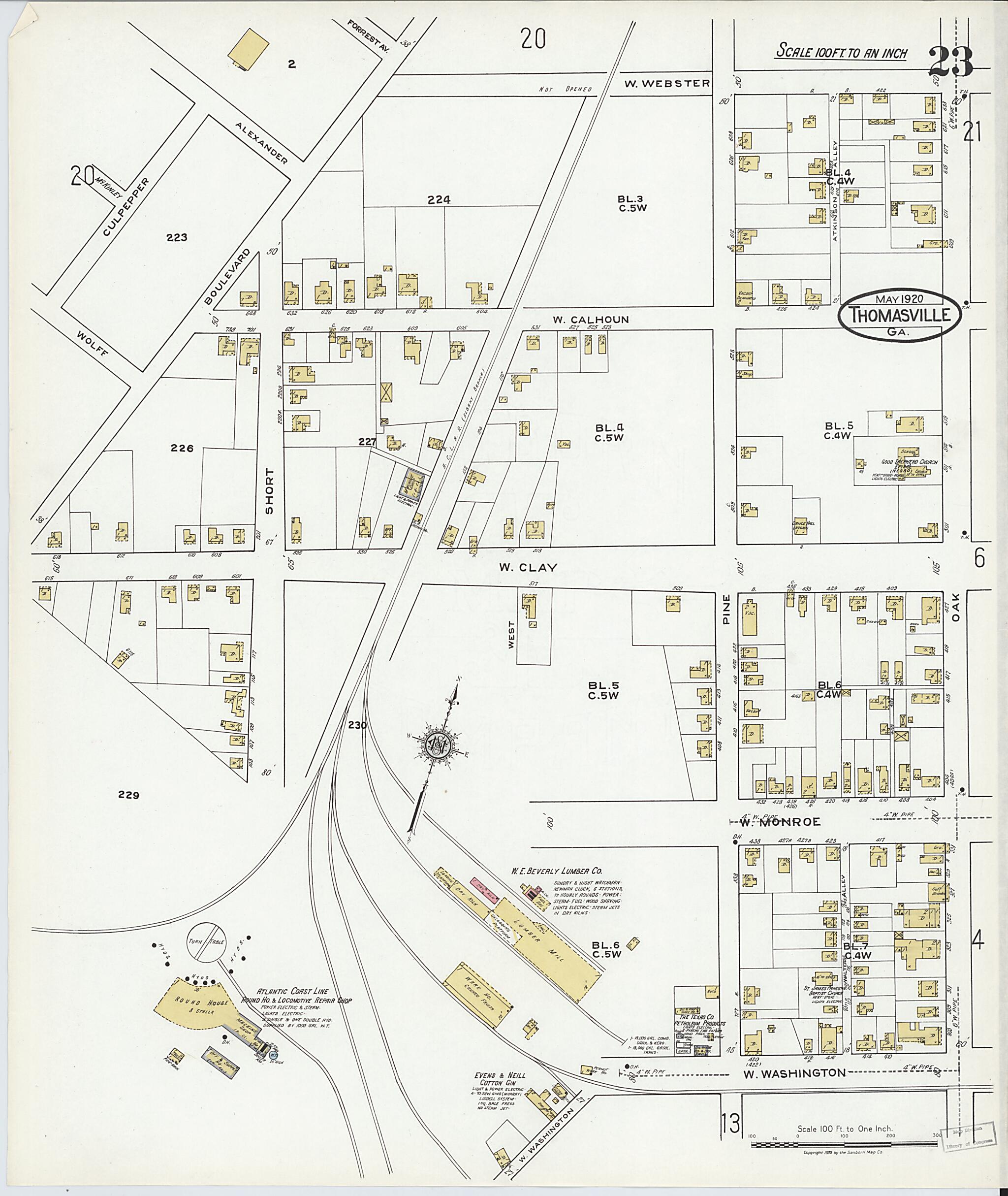 This old map of Thomasville, Thomas County, Georgia was created by Sanborn Map Company in 1920