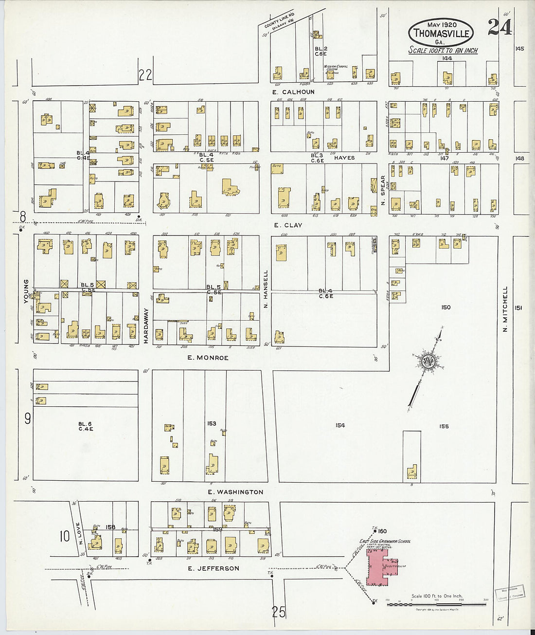 This old map of Thomasville, Thomas County, Georgia was created by Sanborn Map Company in 1920