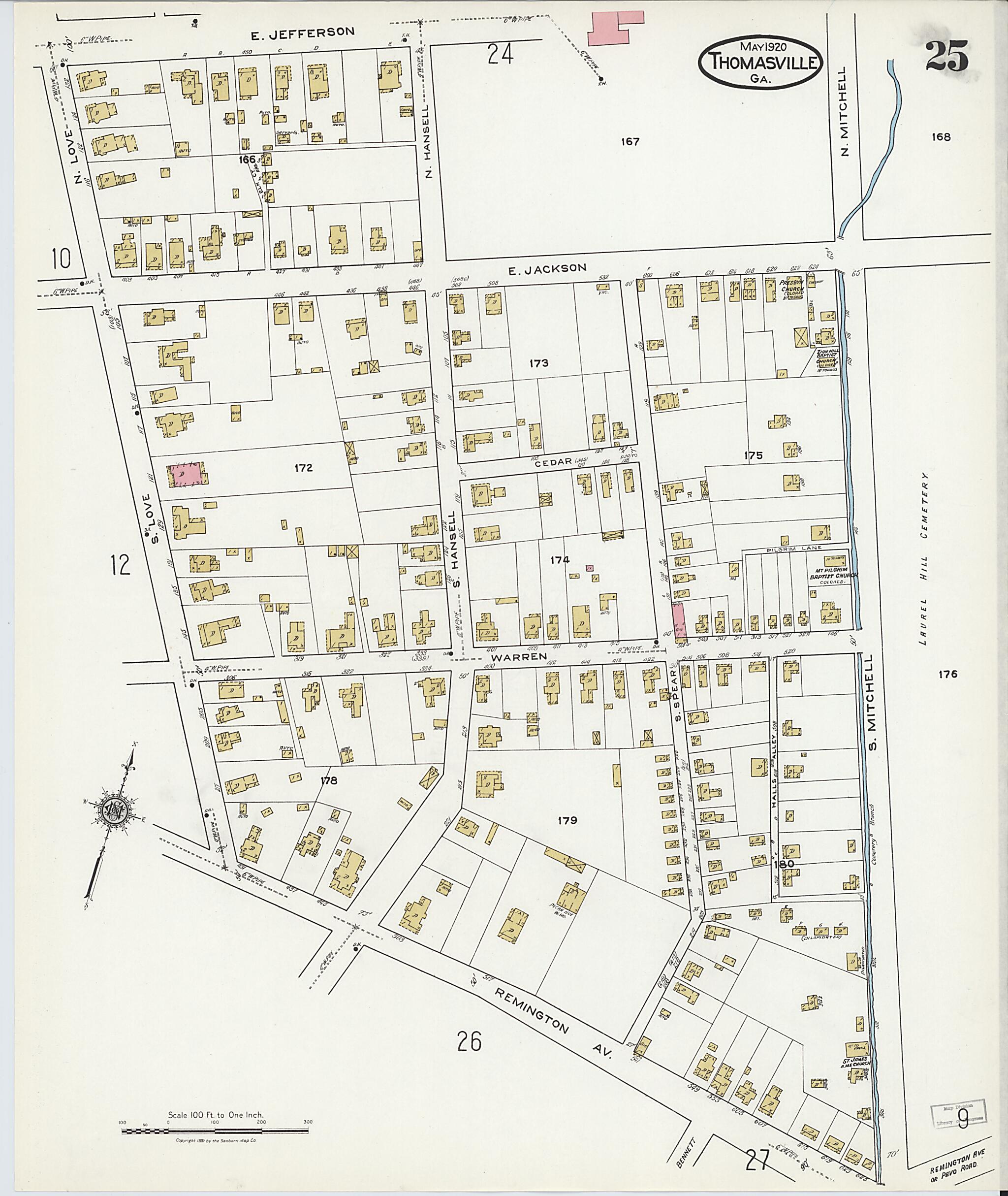 This old map of Thomasville, Thomas County, Georgia was created by Sanborn Map Company in 1920