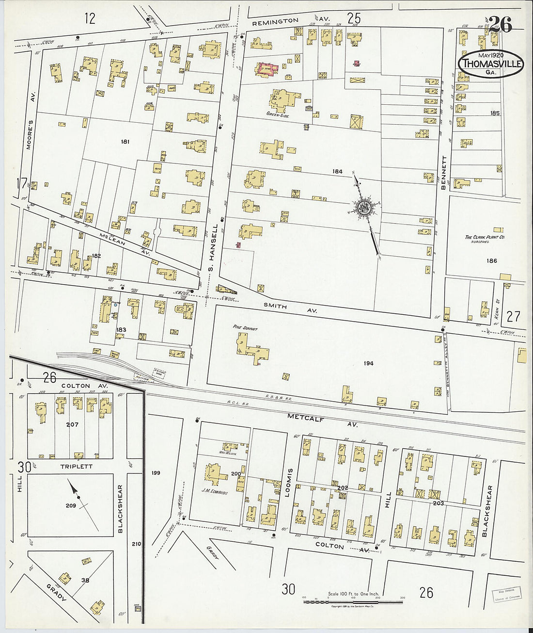 This old map of Thomasville, Thomas County, Georgia was created by Sanborn Map Company in 1920