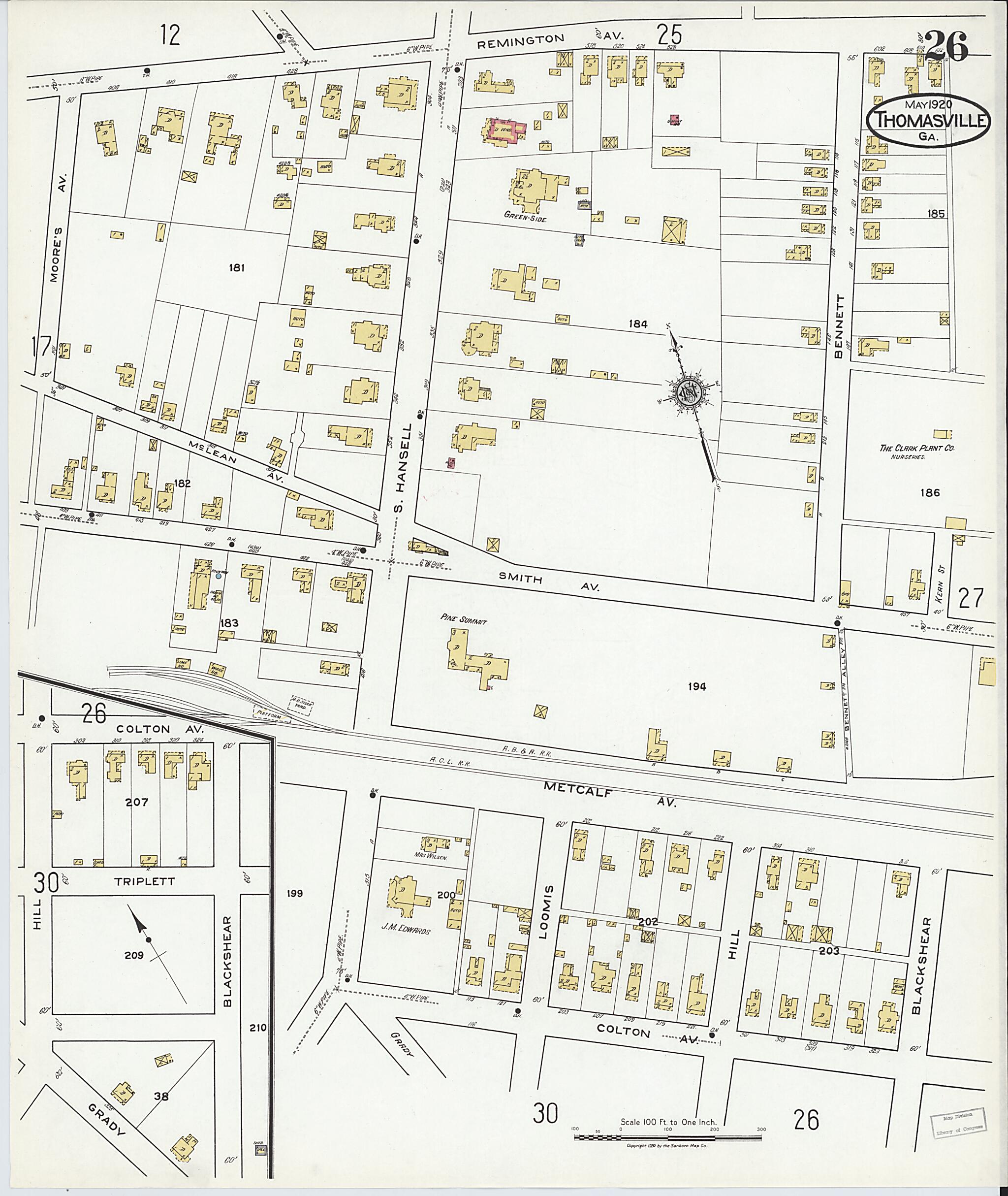 This old map of Thomasville, Thomas County, Georgia was created by Sanborn Map Company in 1920