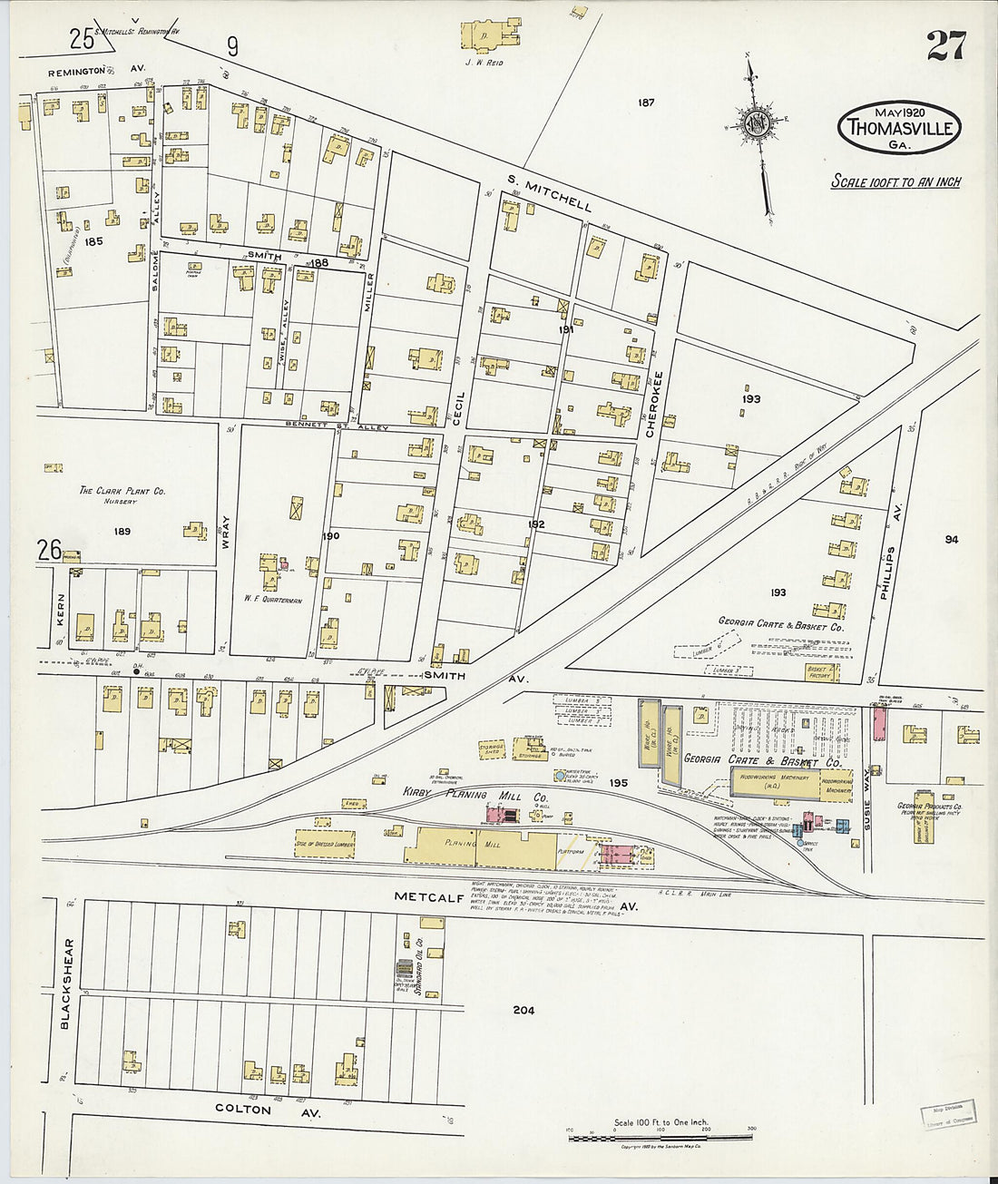 This old map of Thomasville, Thomas County, Georgia was created by Sanborn Map Company in 1920