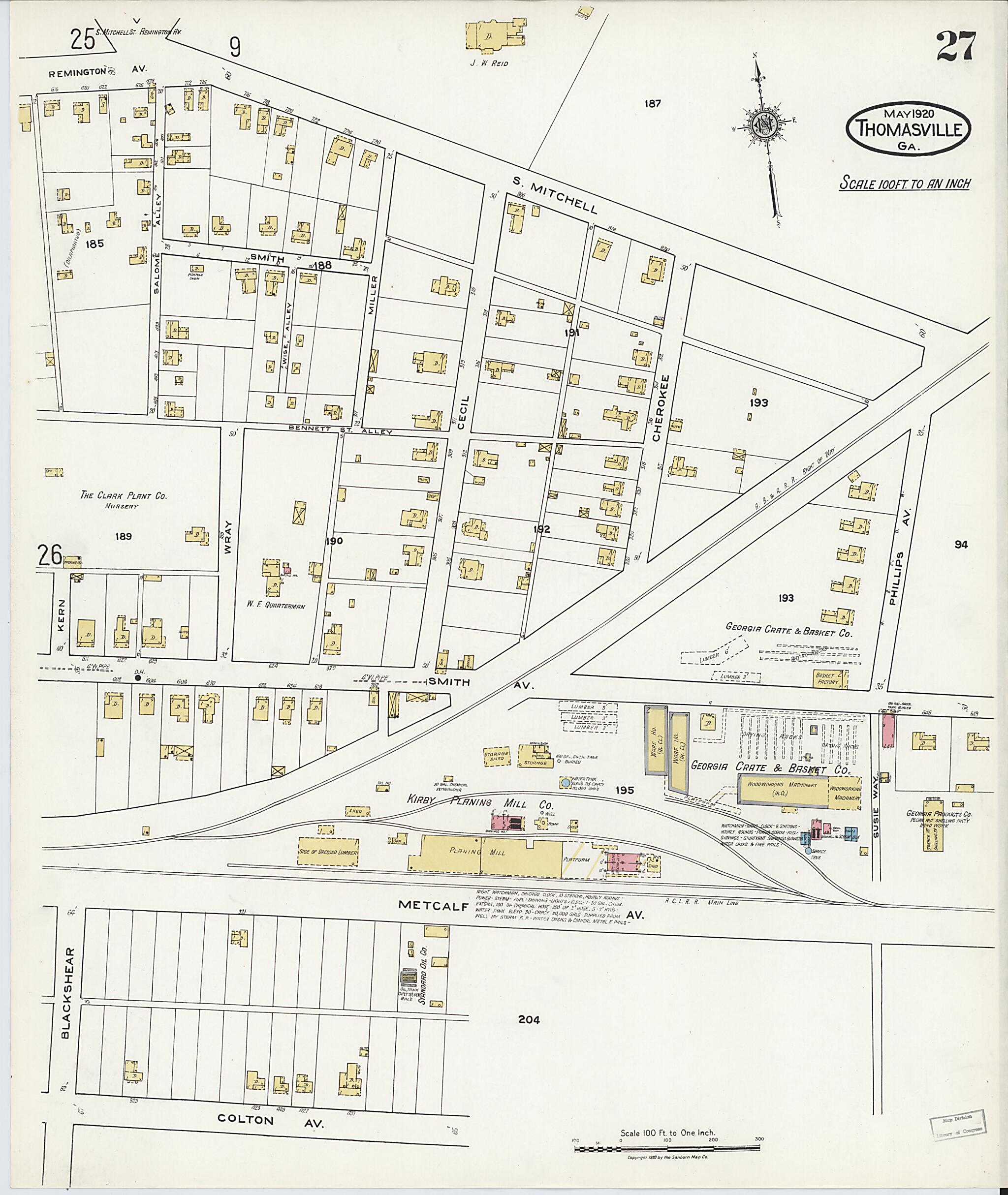 This old map of Thomasville, Thomas County, Georgia was created by Sanborn Map Company in 1920
