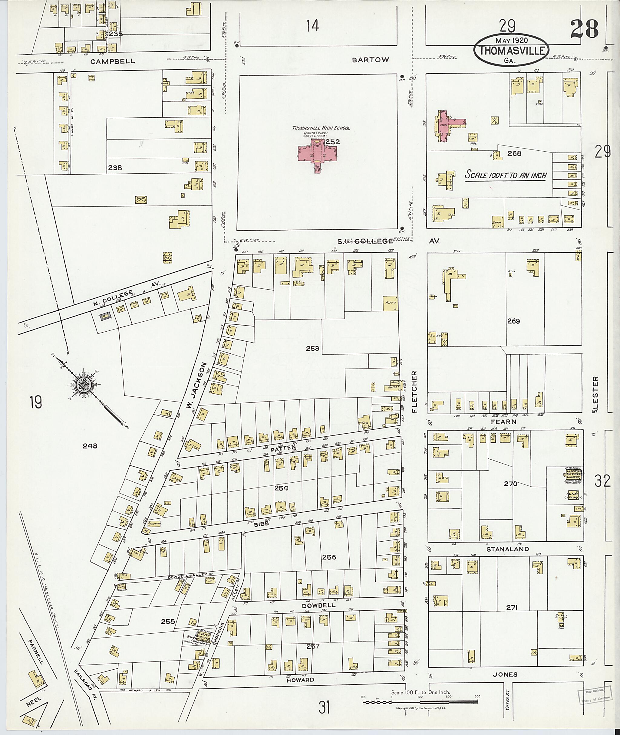 This old map of Thomasville, Thomas County, Georgia was created by Sanborn Map Company in 1920