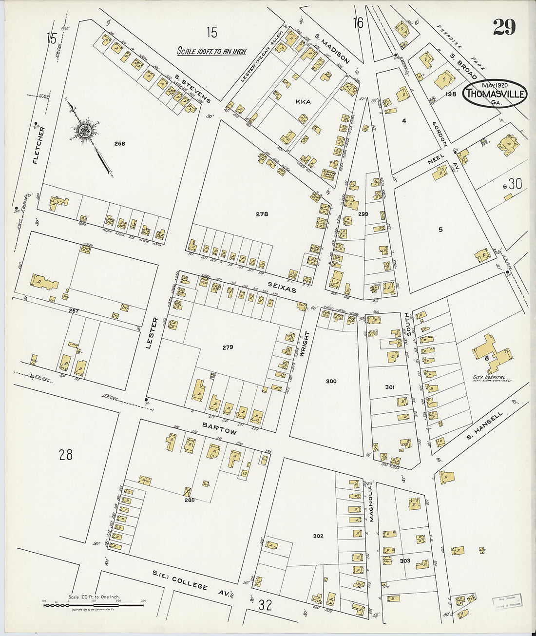 This old map of Thomasville, Thomas County, Georgia was created by Sanborn Map Company in 1920