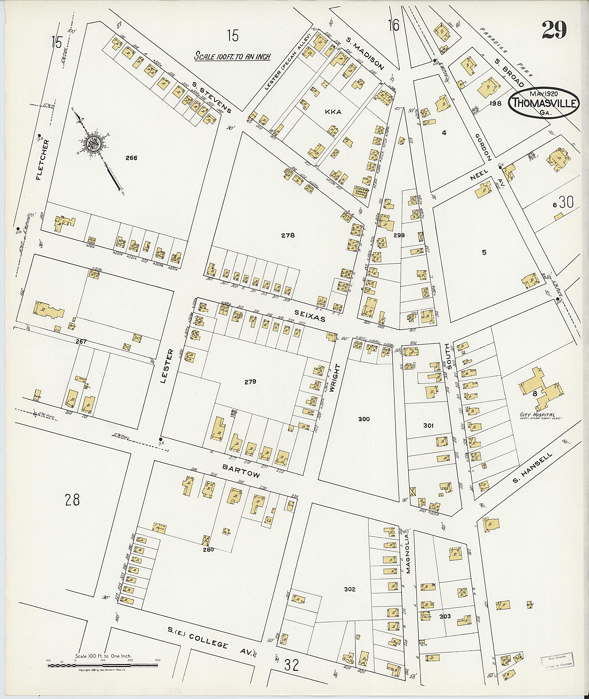 This old map of Thomasville, Thomas County, Georgia was created by Sanborn Map Company in 1920