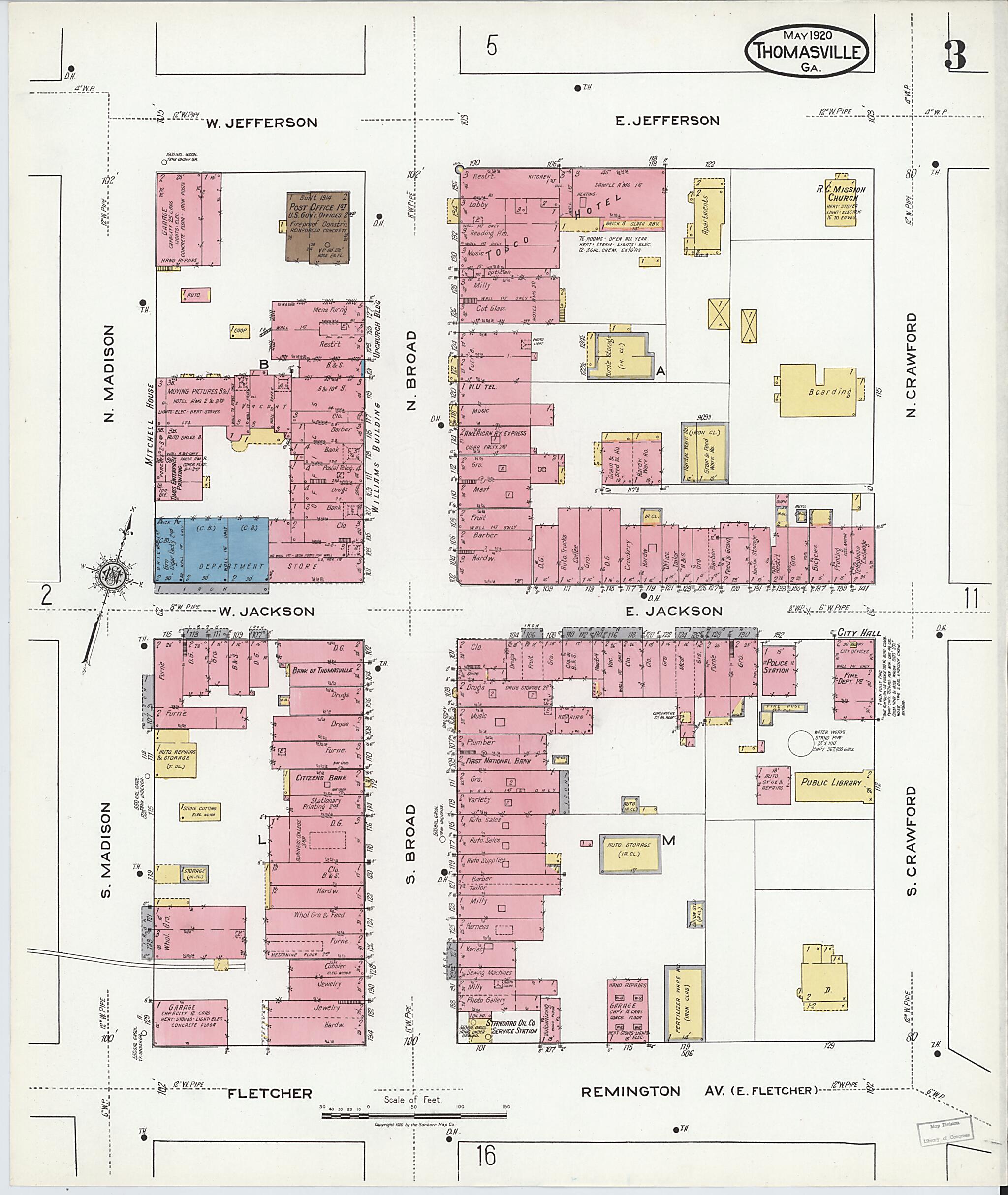 This old map of Thomasville, Thomas County, Georgia was created by Sanborn Map Company in 1920