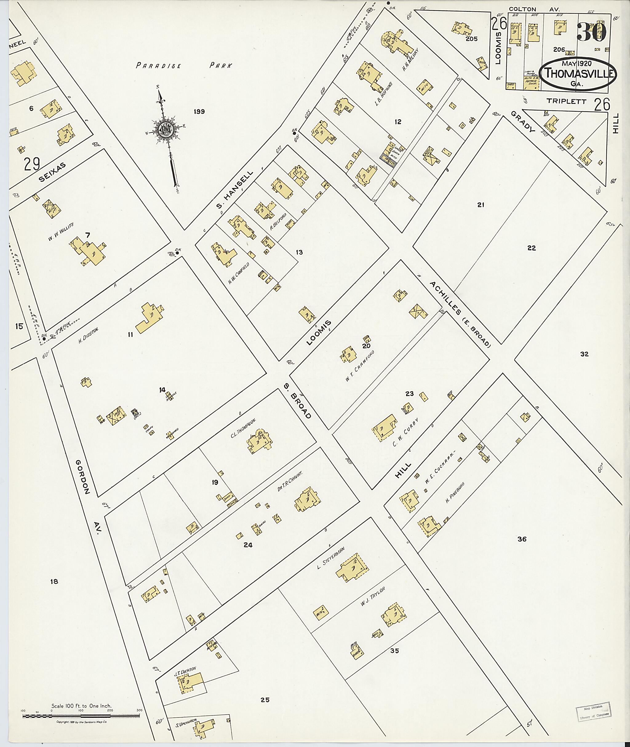 This old map of Thomasville, Thomas County, Georgia was created by Sanborn Map Company in 1920