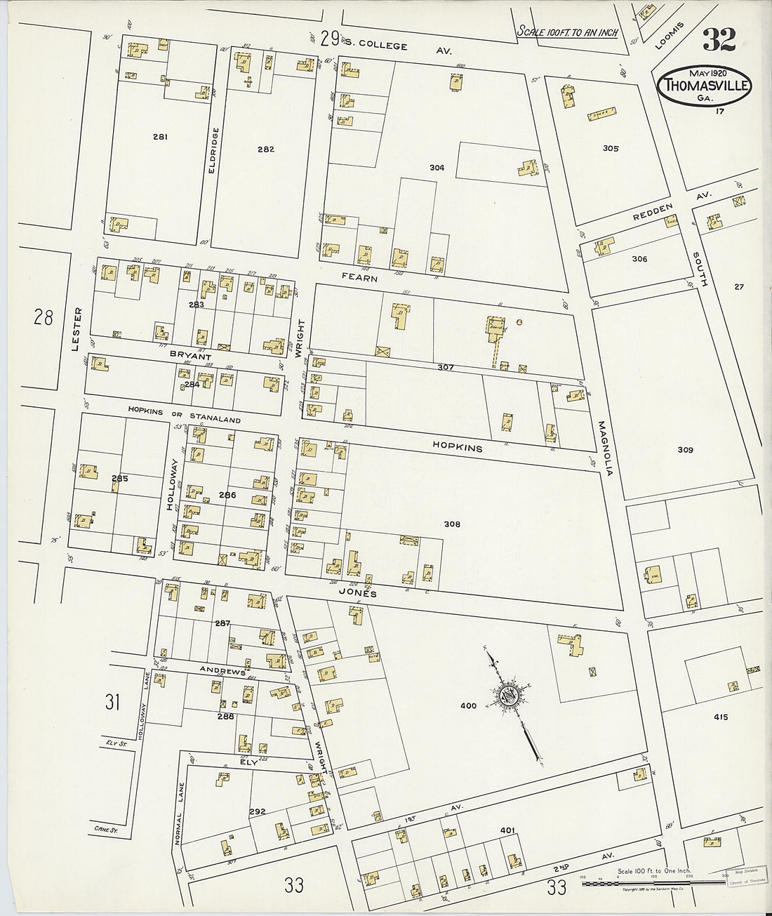 This old map of Thomasville, Thomas County, Georgia was created by Sanborn Map Company in 1920