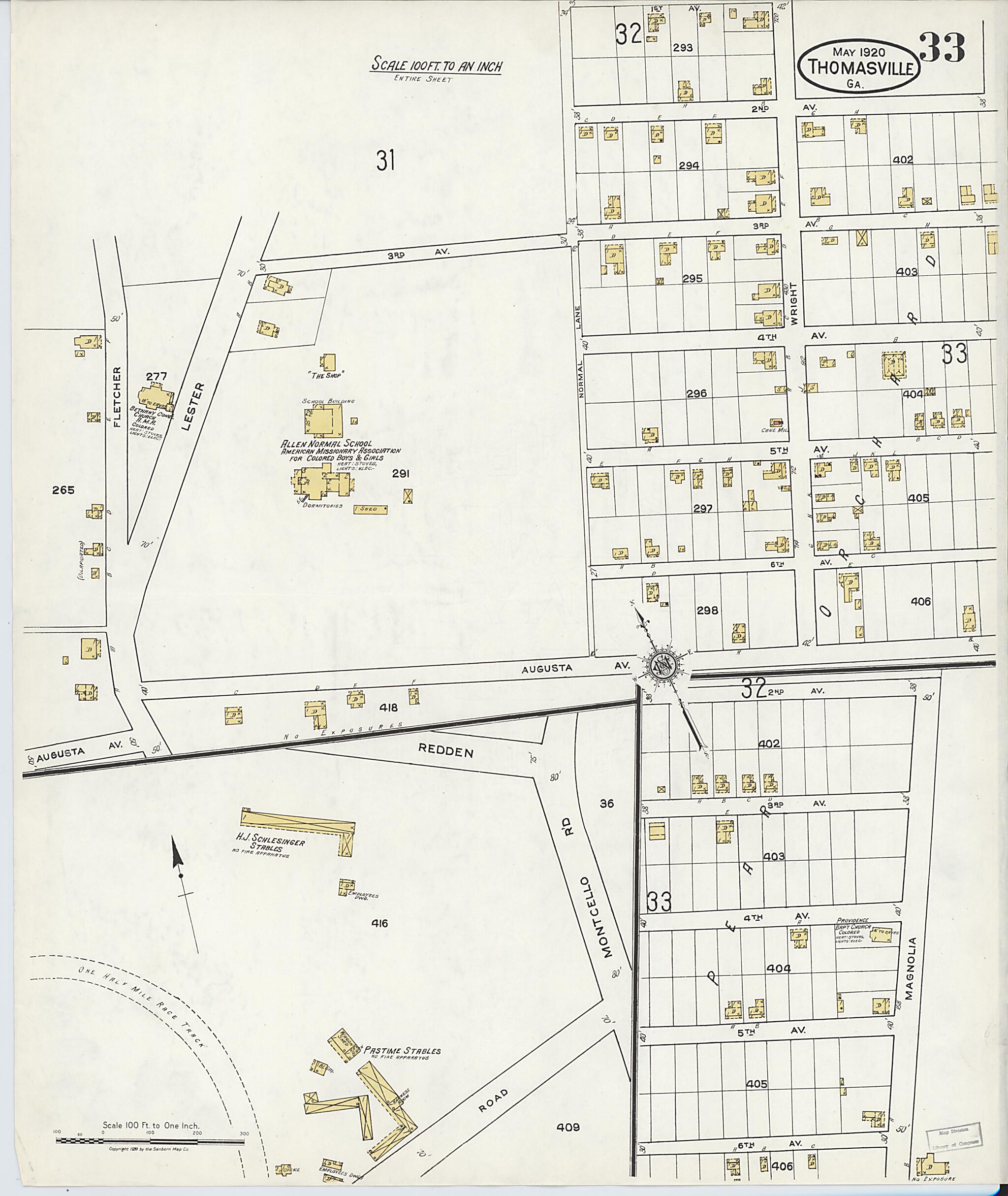 This old map of Thomasville, Thomas County, Georgia was created by Sanborn Map Company in 1920