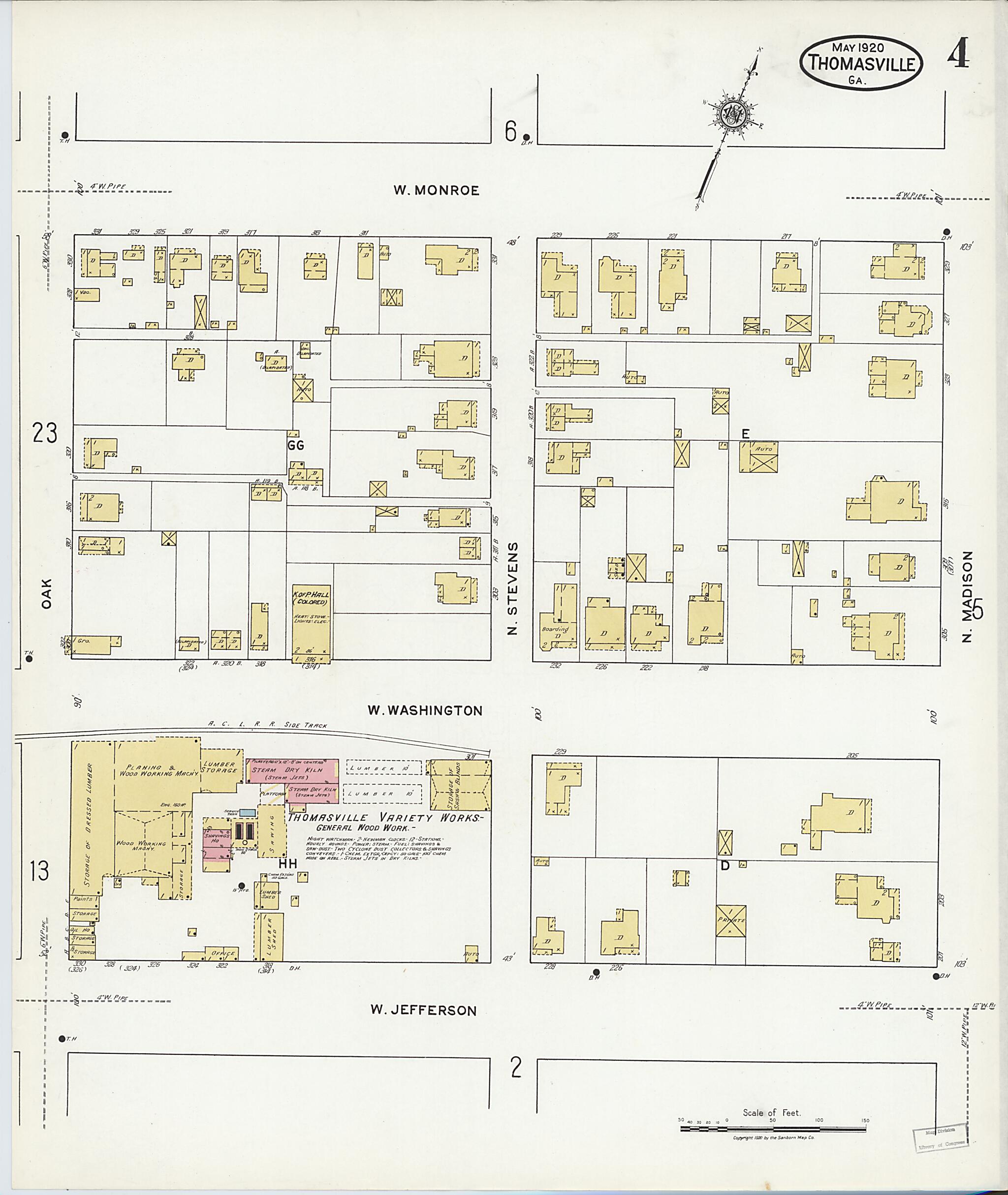This old map of Thomasville, Thomas County, Georgia was created by Sanborn Map Company in 1920