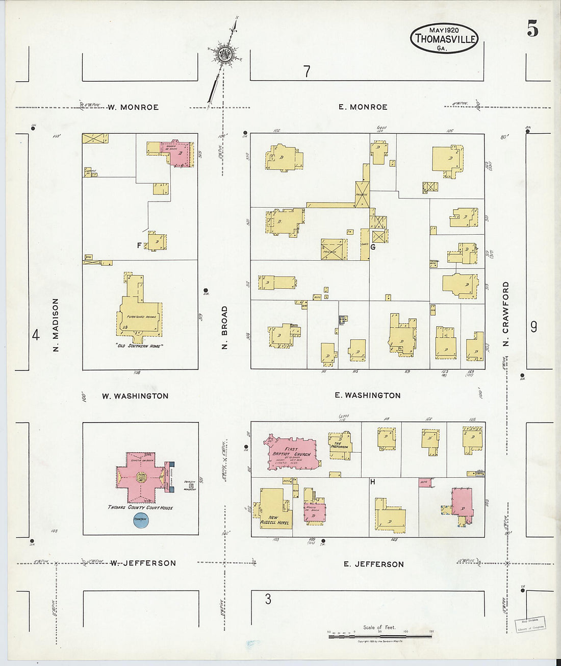 This old map of Thomasville, Thomas County, Georgia was created by Sanborn Map Company in 1920