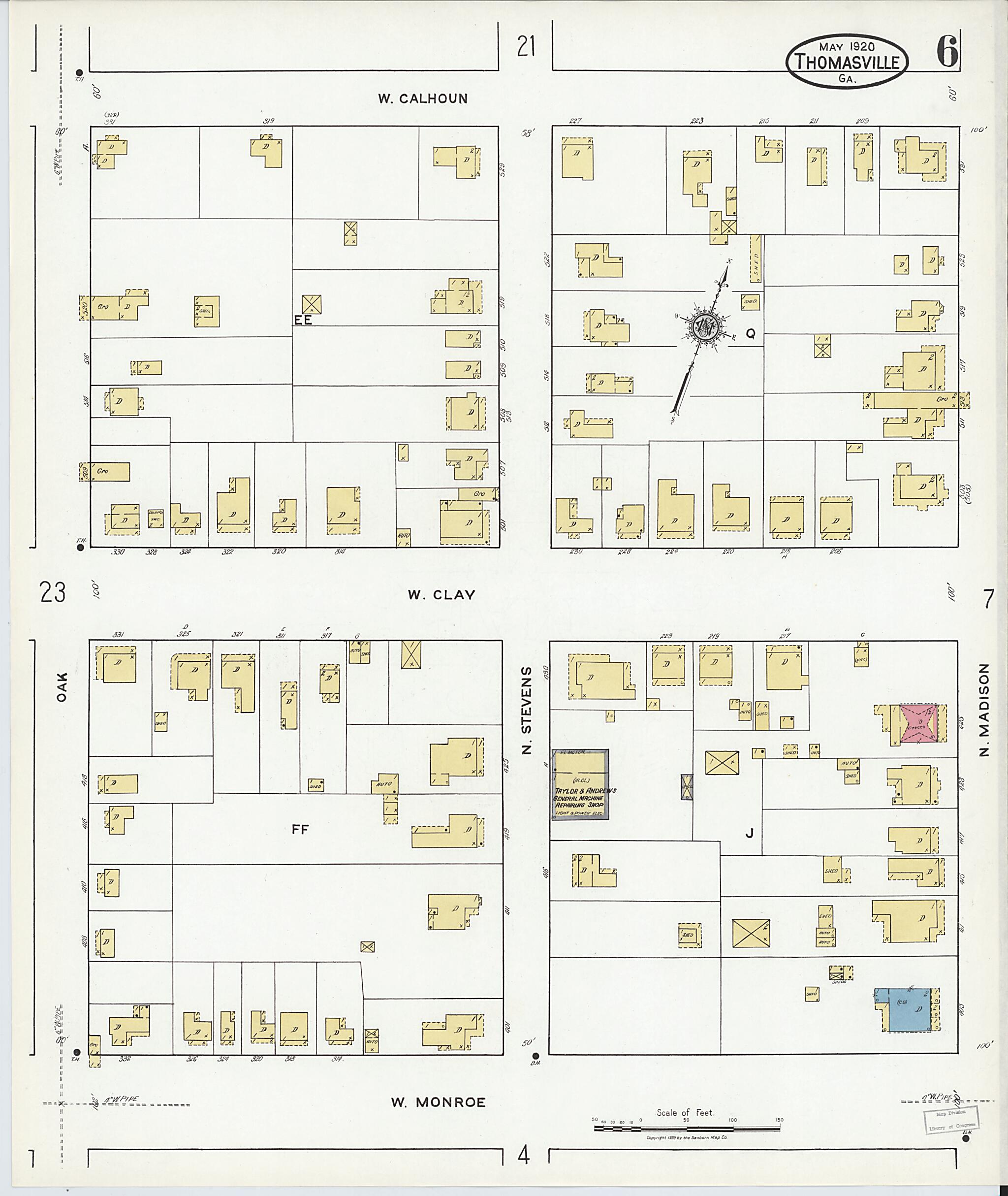 This old map of Thomasville, Thomas County, Georgia was created by Sanborn Map Company in 1920