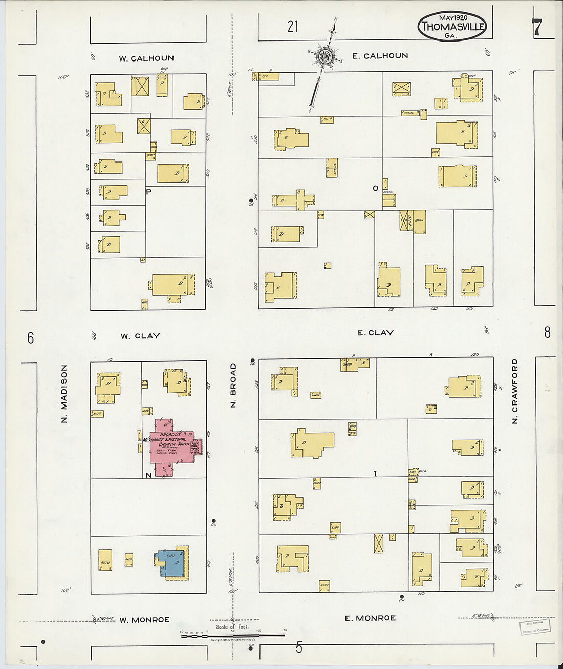 This old map of Thomasville, Thomas County, Georgia was created by Sanborn Map Company in 1920