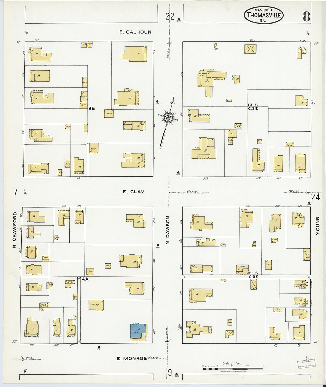 This old map of Thomasville, Thomas County, Georgia was created by Sanborn Map Company in 1920