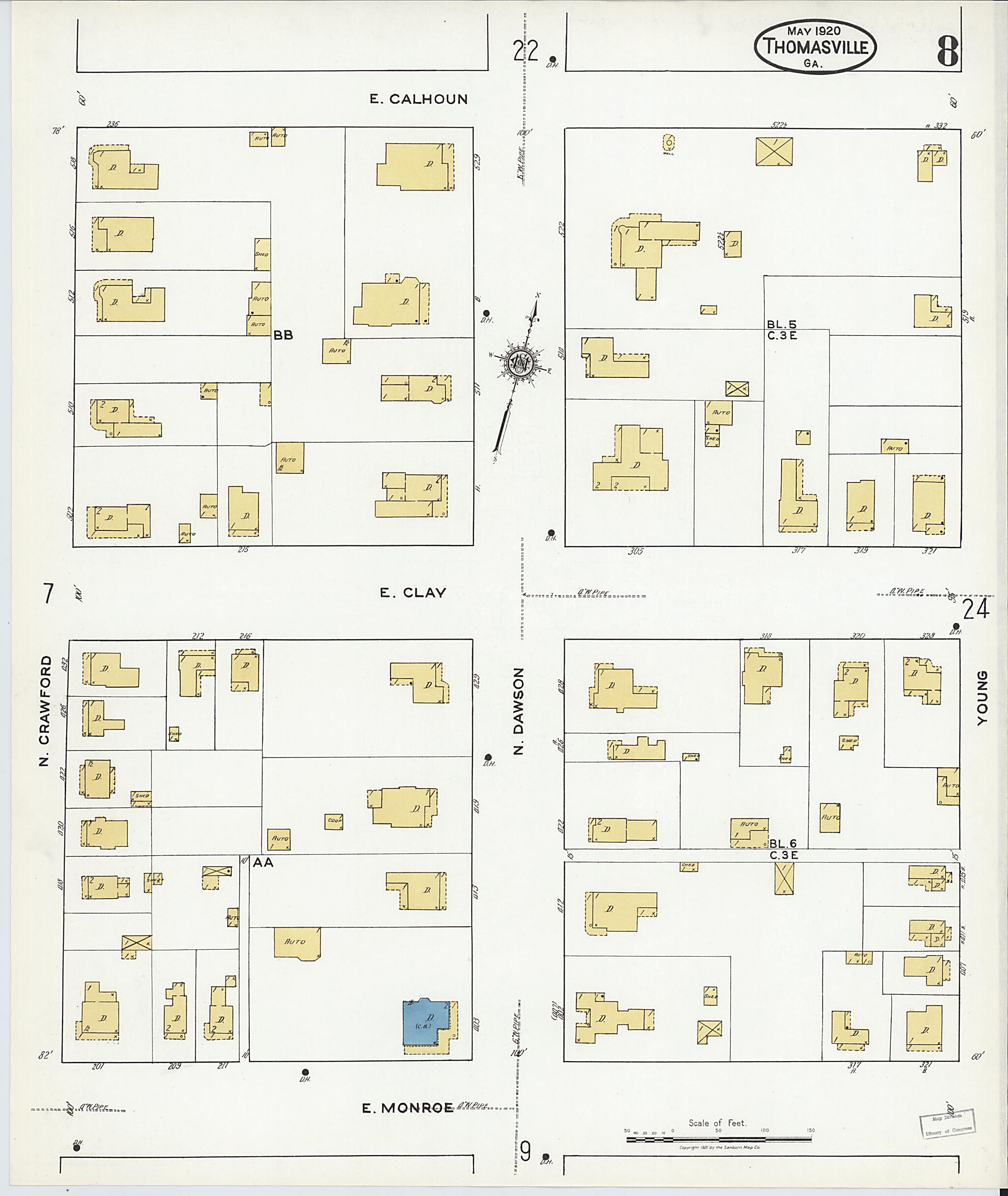 This old map of Thomasville, Thomas County, Georgia was created by Sanborn Map Company in 1920