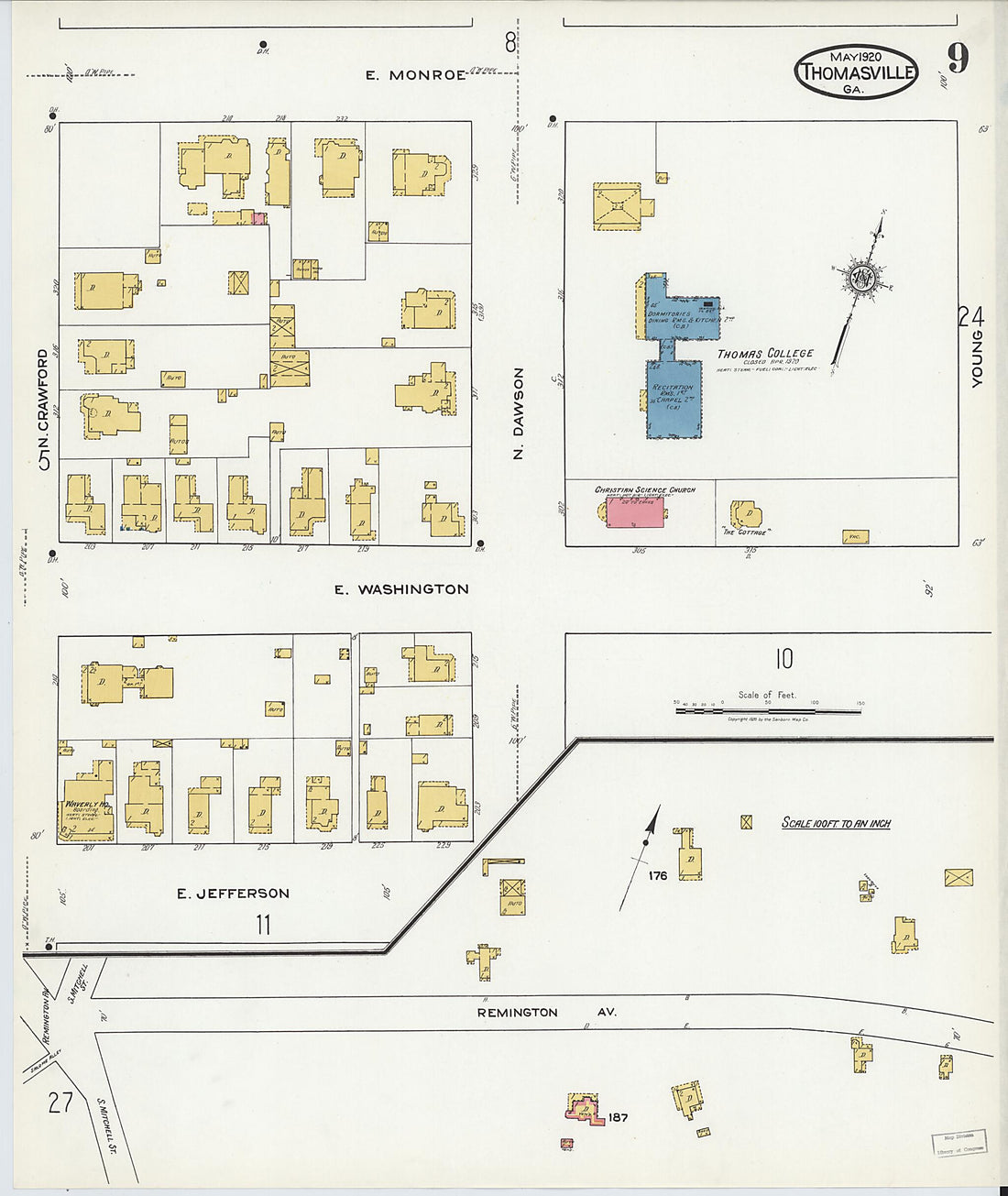 This old map of Thomasville, Thomas County, Georgia was created by Sanborn Map Company in 1920