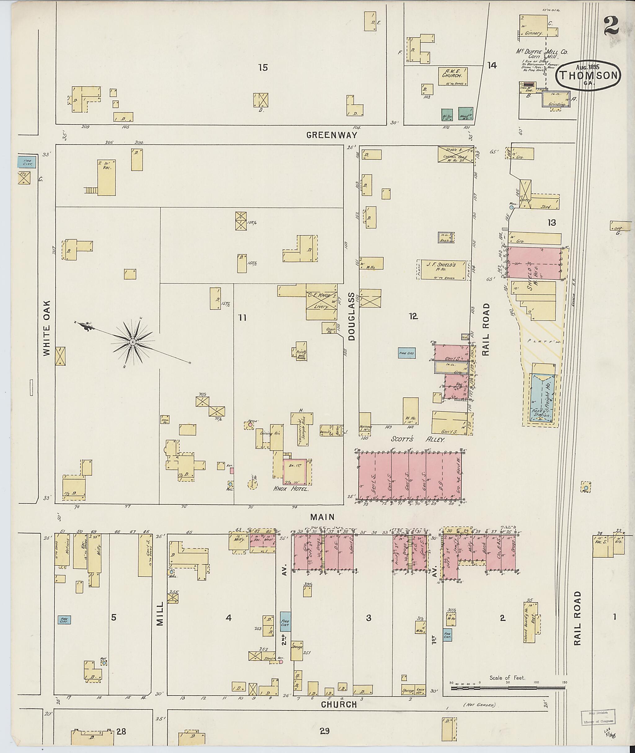 This old map of Thomson, McDuffie County, Georgia was created by Sanborn Map Company in 1895