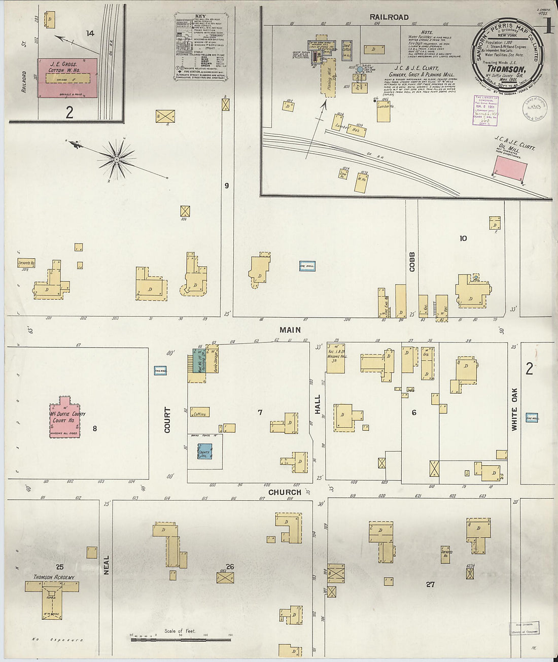 This old map of Thomson, McDuffie County, Georgia was created by Sanborn Map Company in 1901