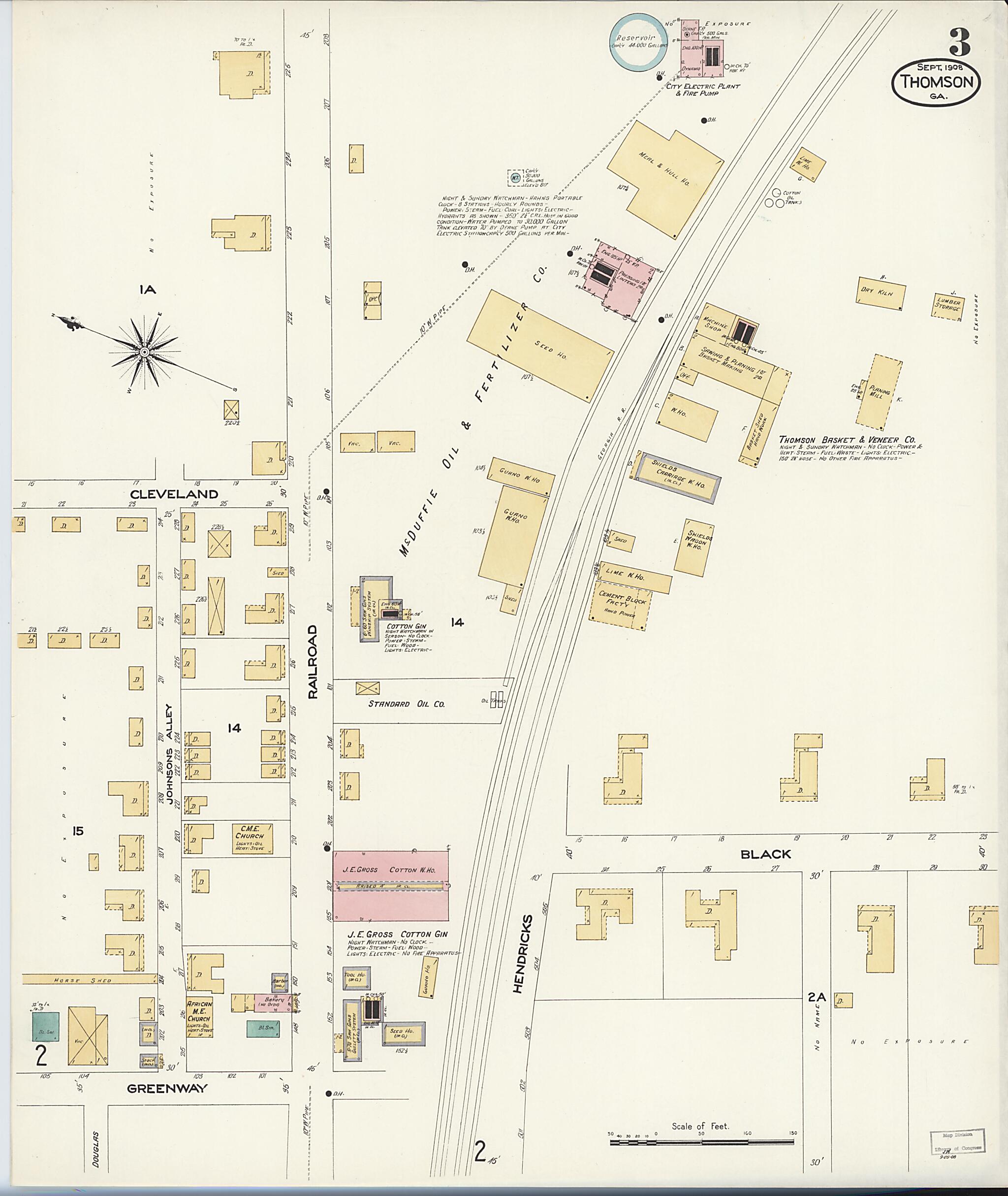 This old map of Thomson, McDuffie County, Georgia was created by Sanborn Map Company in 1908