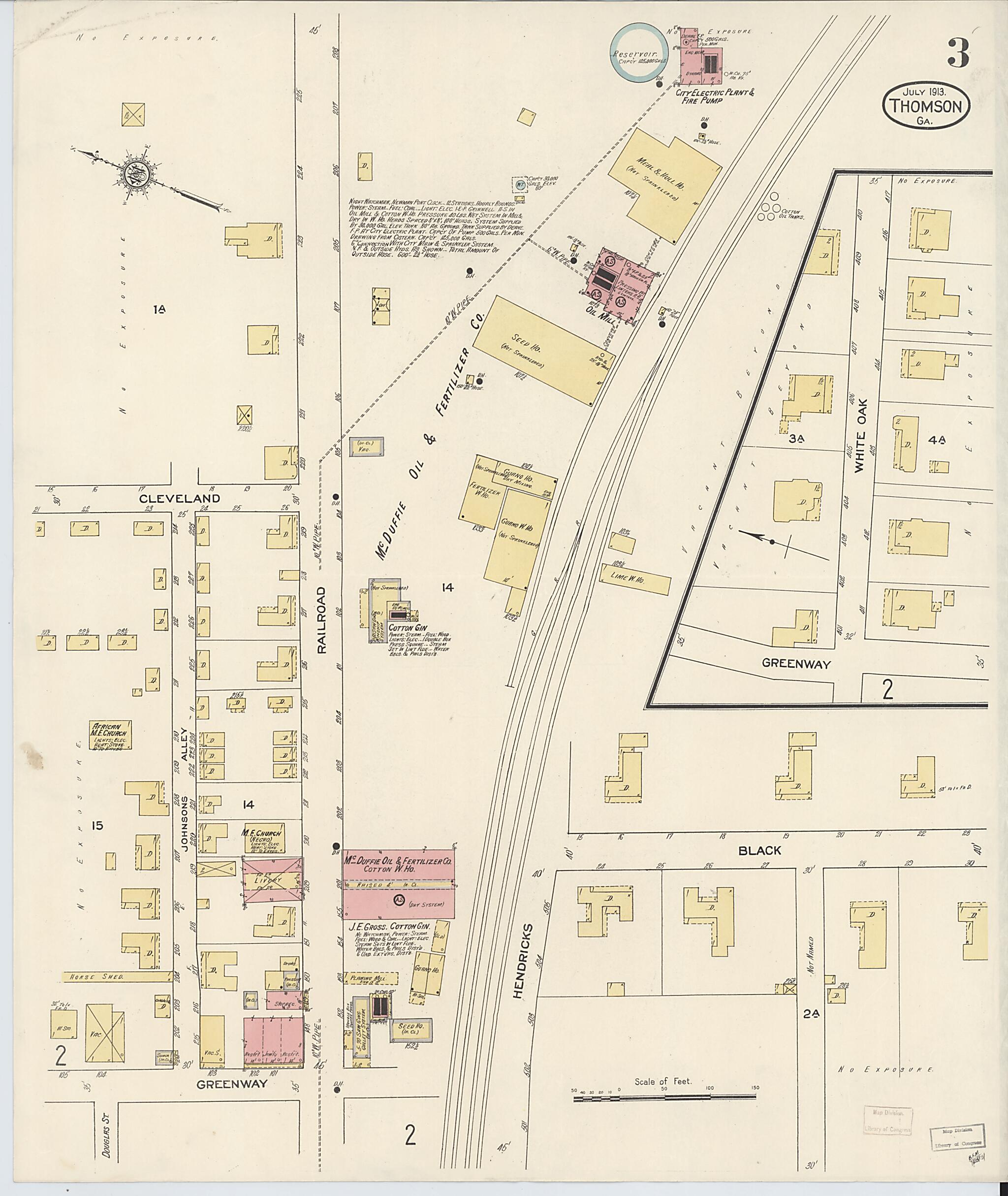 This old map of Thomson, McDuffie County, Georgia was created by Sanborn Map Company in 1913