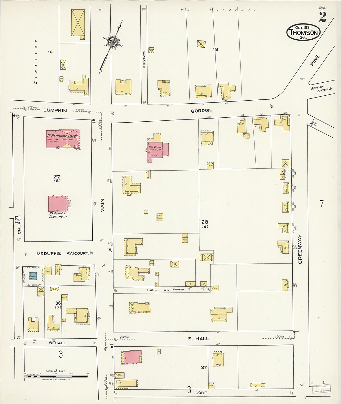 This old map of Thomson, McDuffie County, Georgia was created by Sanborn Map Company in 1921