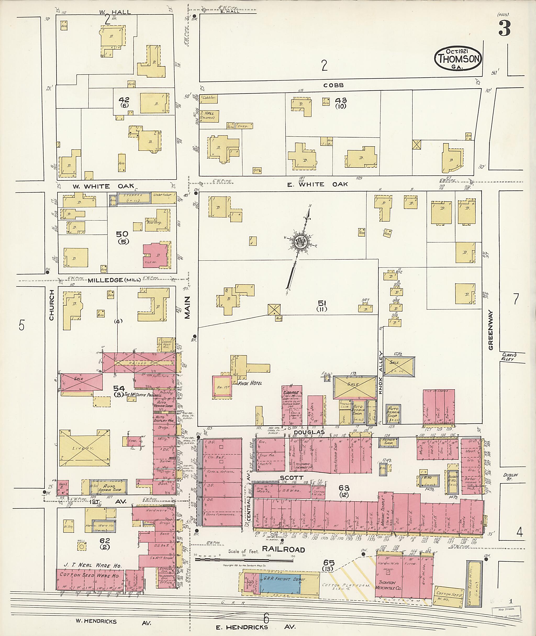This old map of Thomson, McDuffie County, Georgia was created by Sanborn Map Company in 1921