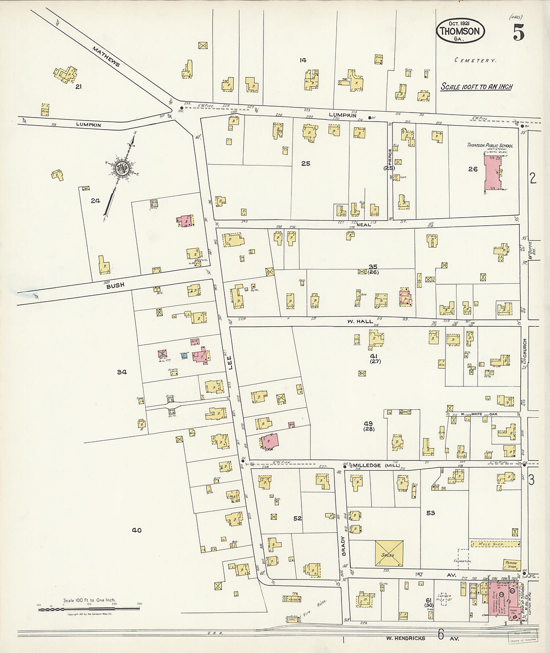 This old map of Thomson, McDuffie County, Georgia was created by Sanborn Map Company in 1921