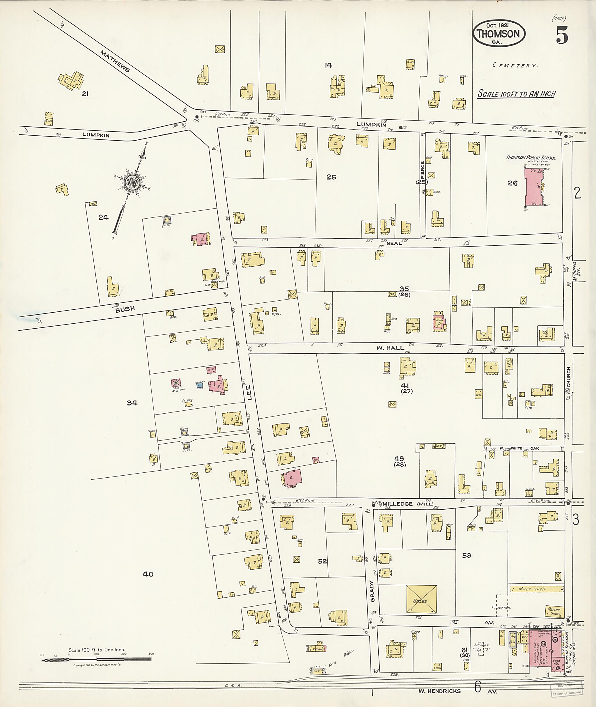 This old map of Thomson, McDuffie County, Georgia was created by Sanborn Map Company in 1921
