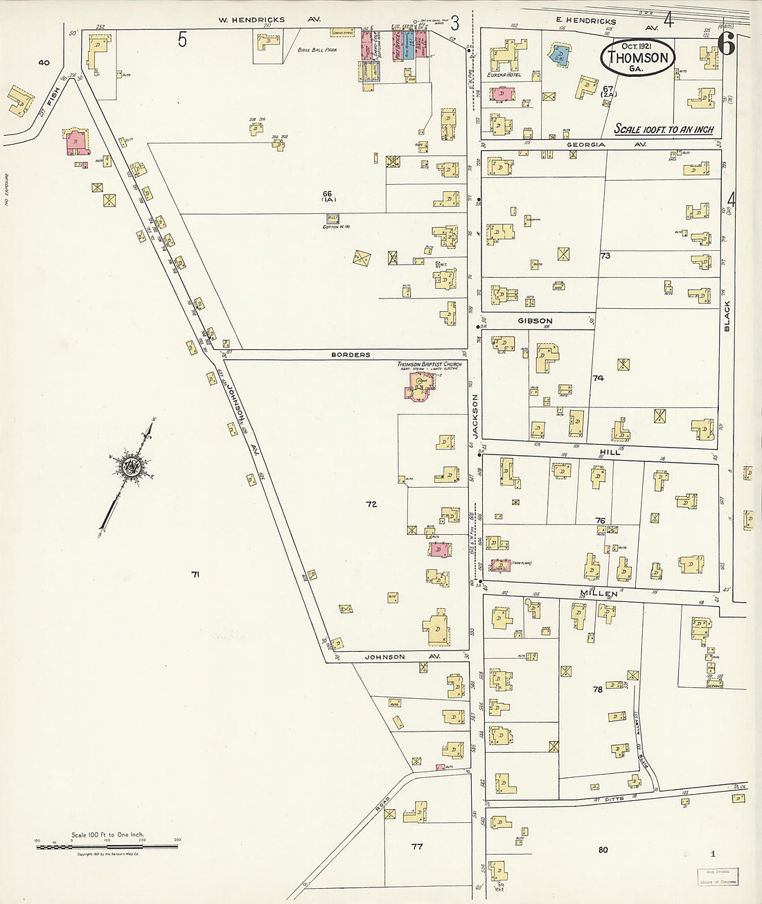 This old map of Thomson, McDuffie County, Georgia was created by Sanborn Map Company in 1921