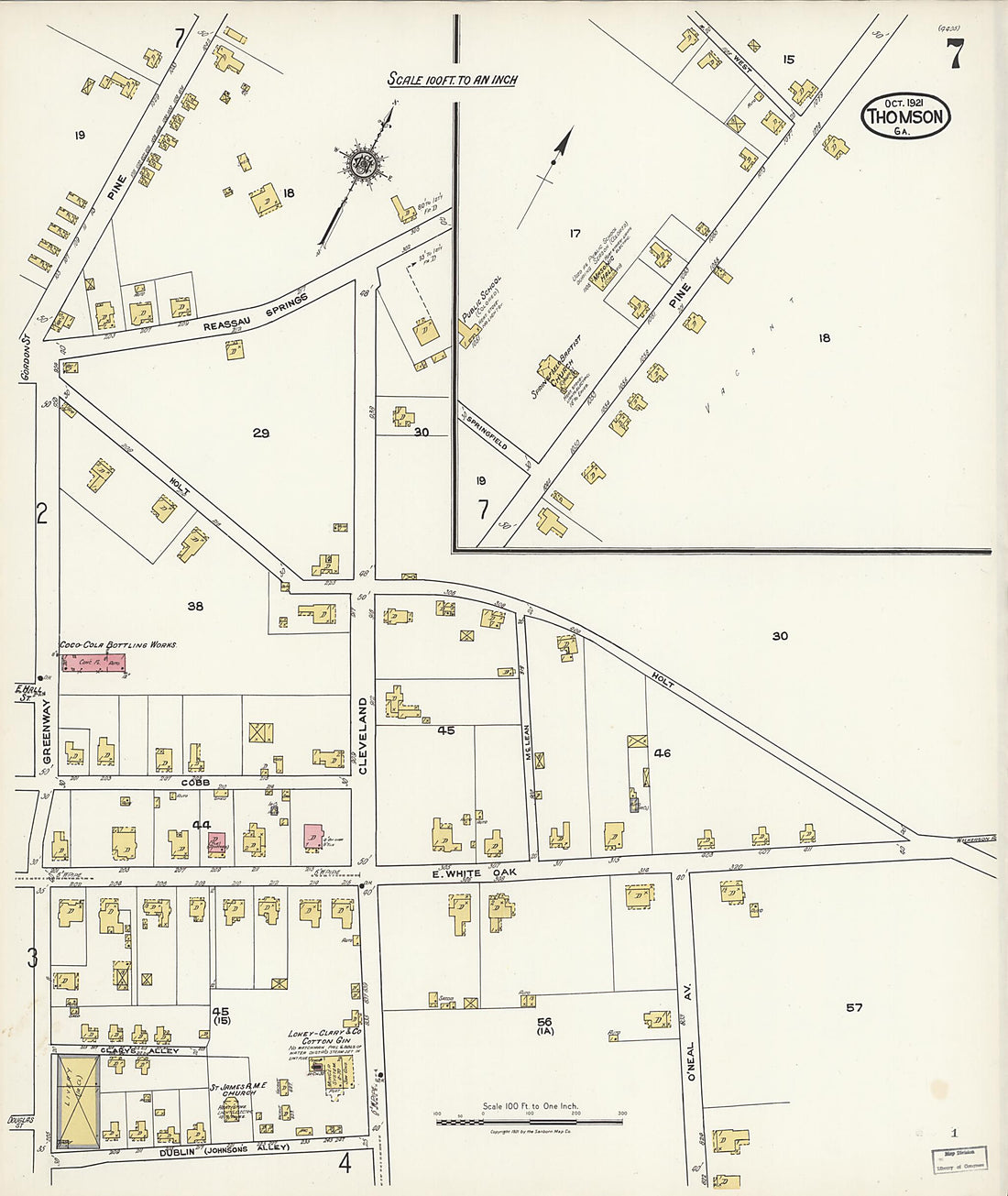 This old map of Thomson, McDuffie County, Georgia was created by Sanborn Map Company in 1921