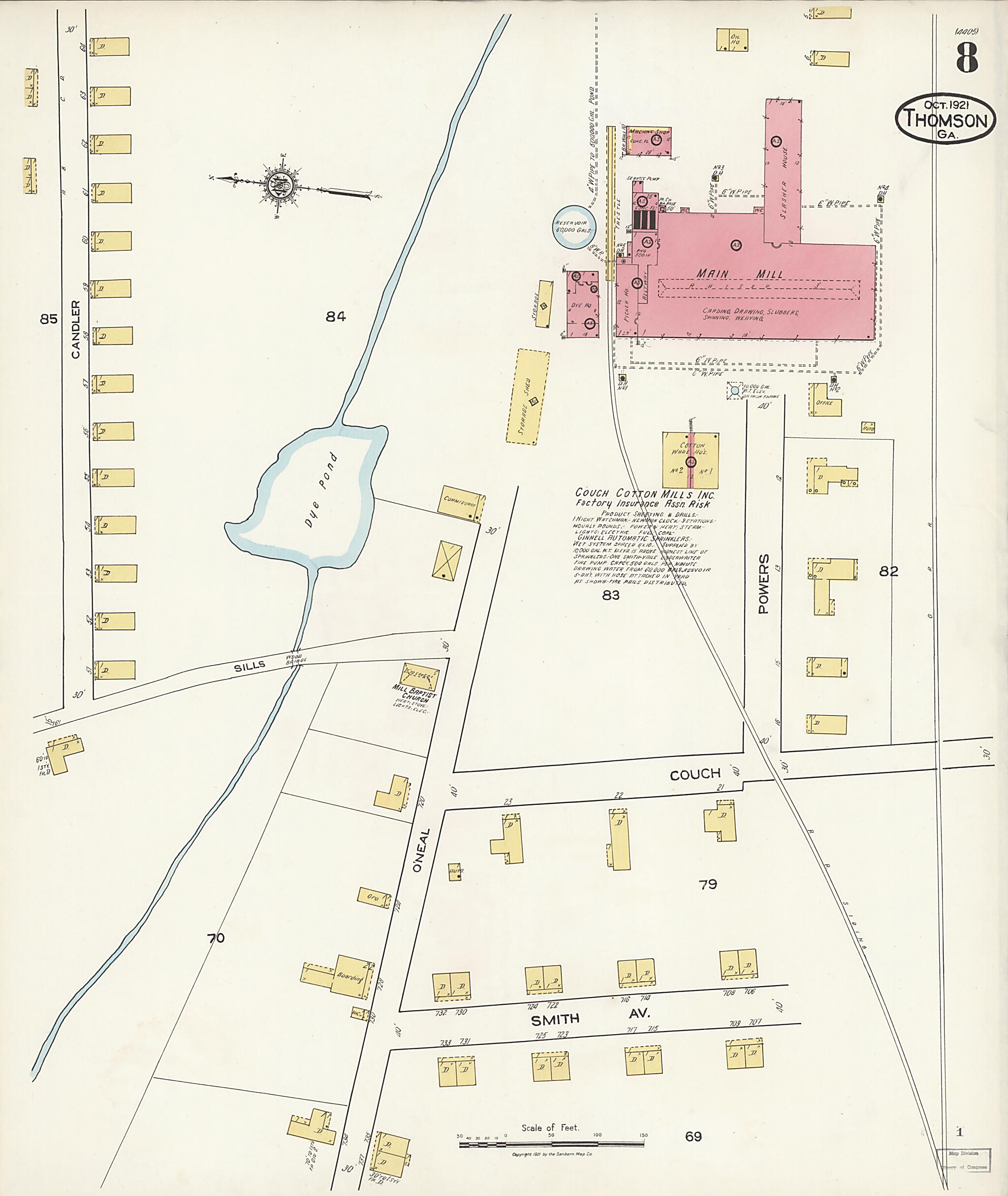 This old map of Thomson, McDuffie County, Georgia was created by Sanborn Map Company in 1921