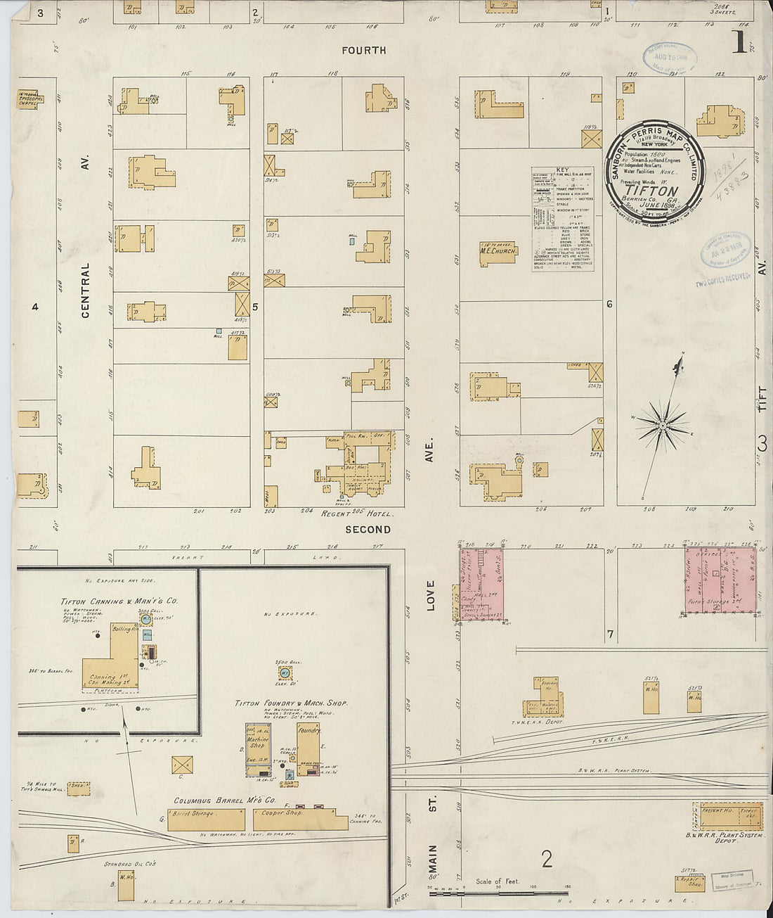 This old map of Tifton, Tift County, Georgia was created by Sanborn Map Company in 1898