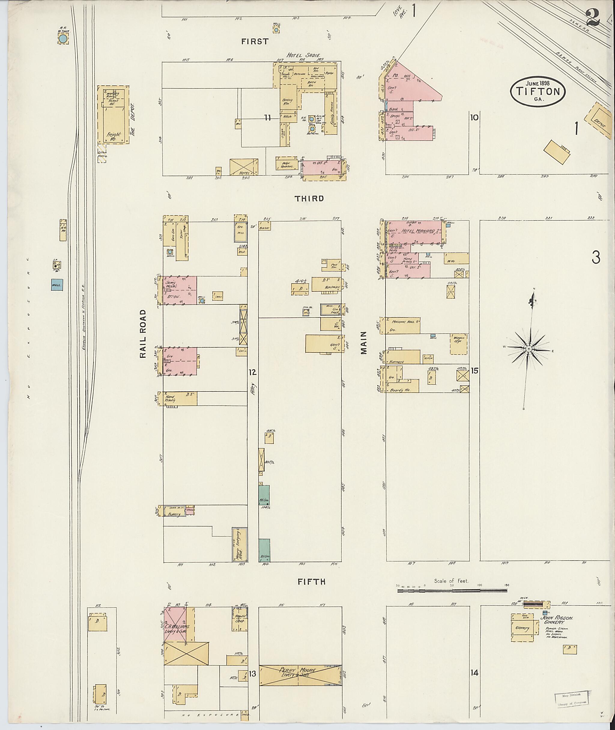 This old map of Tifton, Tift County, Georgia was created by Sanborn Map Company in 1898